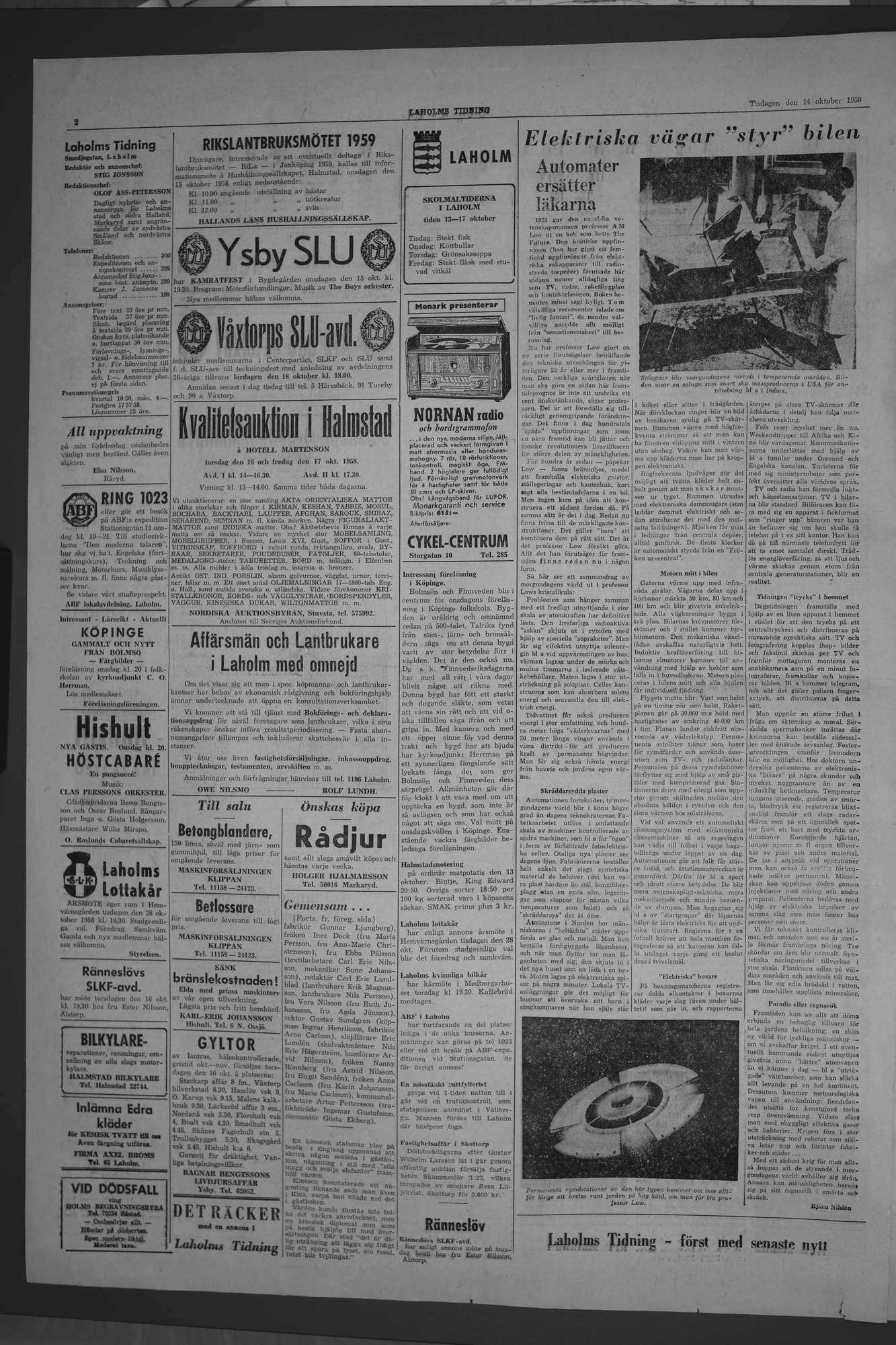 Laholms Tidning Tisdag 14 oktober 1958, sida 2