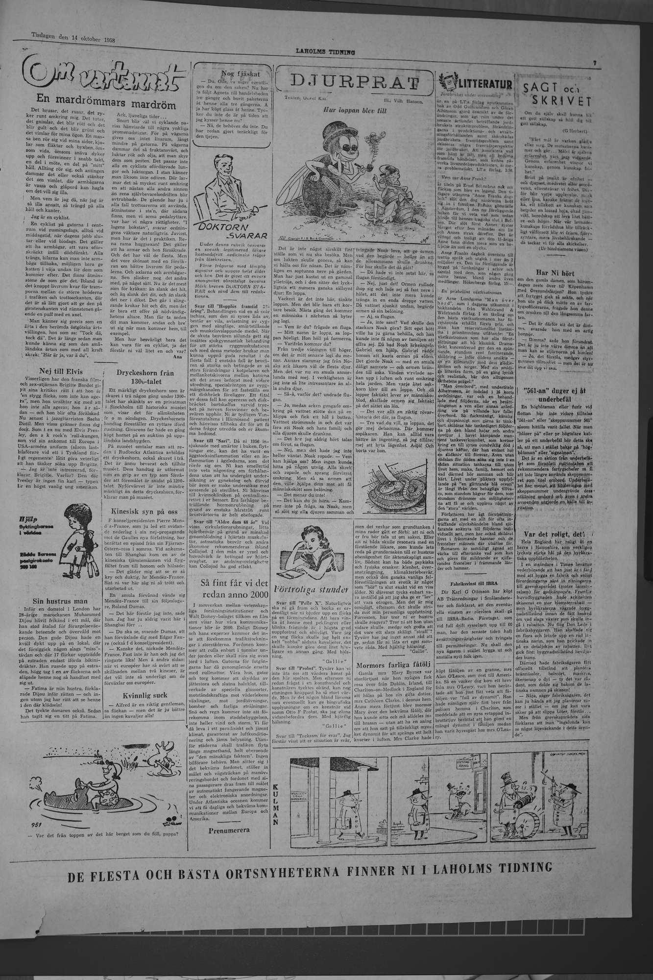 Laholms Tidning Tisdag 14 oktober 1958, sida 7
