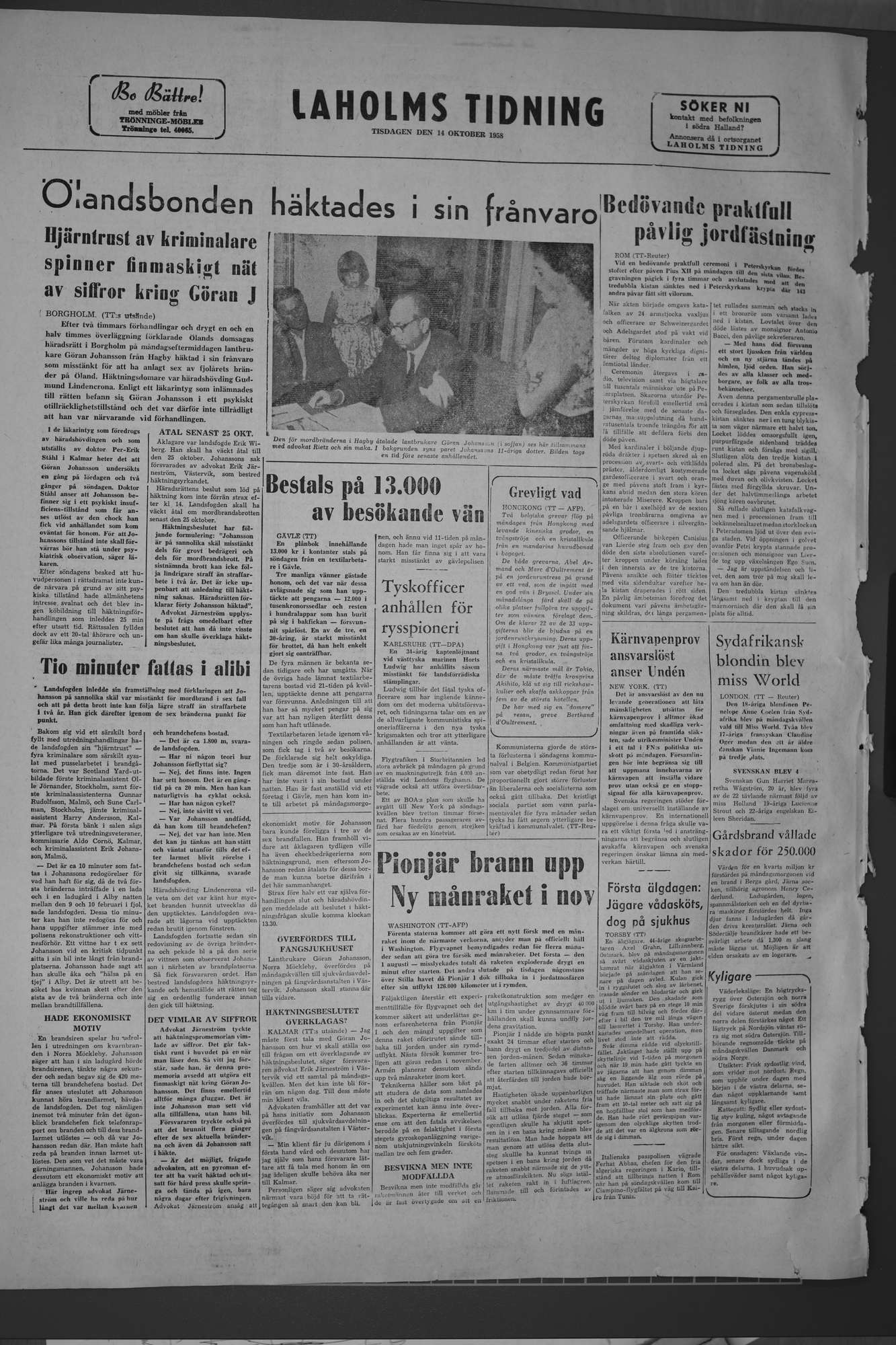 Laholms Tidning Tisdag 14 oktober 1958, sida 8