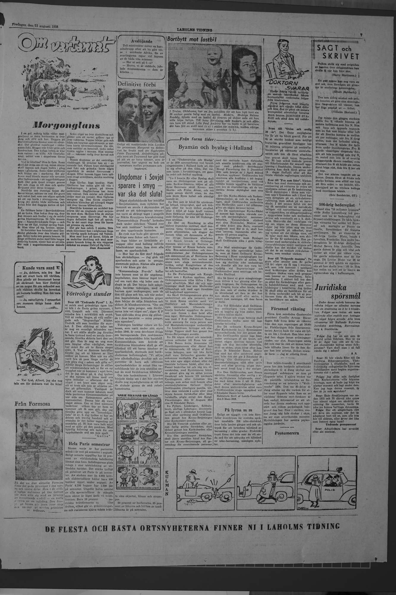 Laholms Tidning Fredag 15 augusti 1958, sida 7