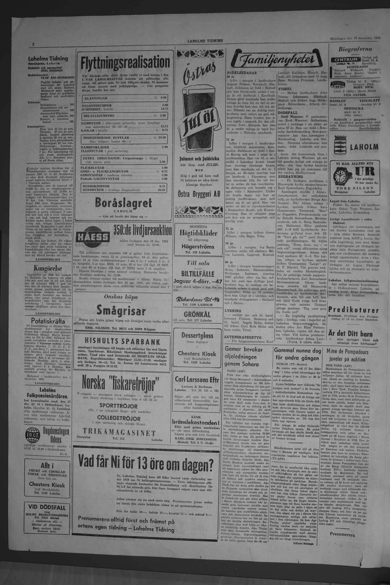 Laholms Tidning Måndag 15 december 1958, sida 2