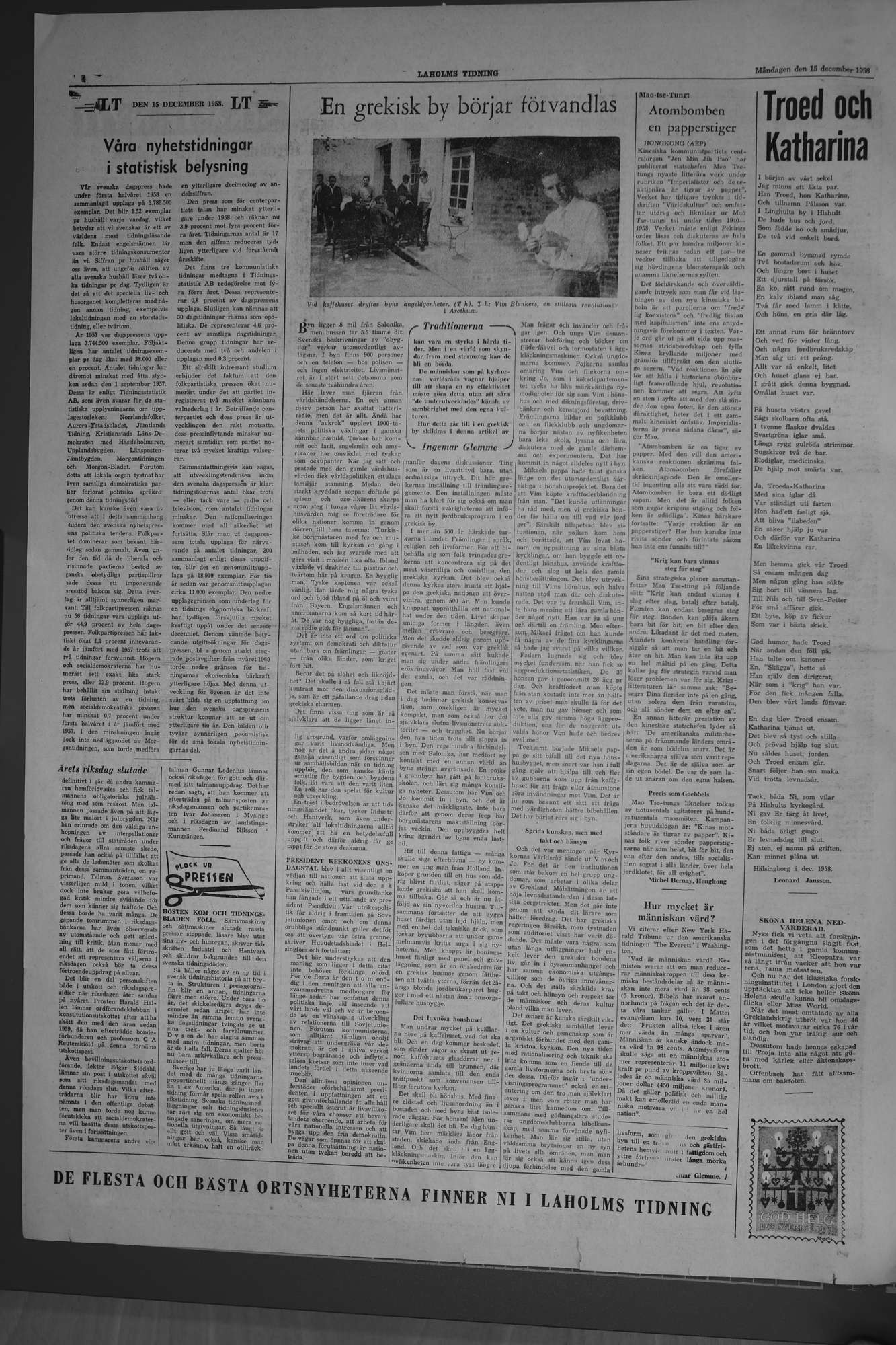 Laholms Tidning Måndag 15 december 1958, sida 4