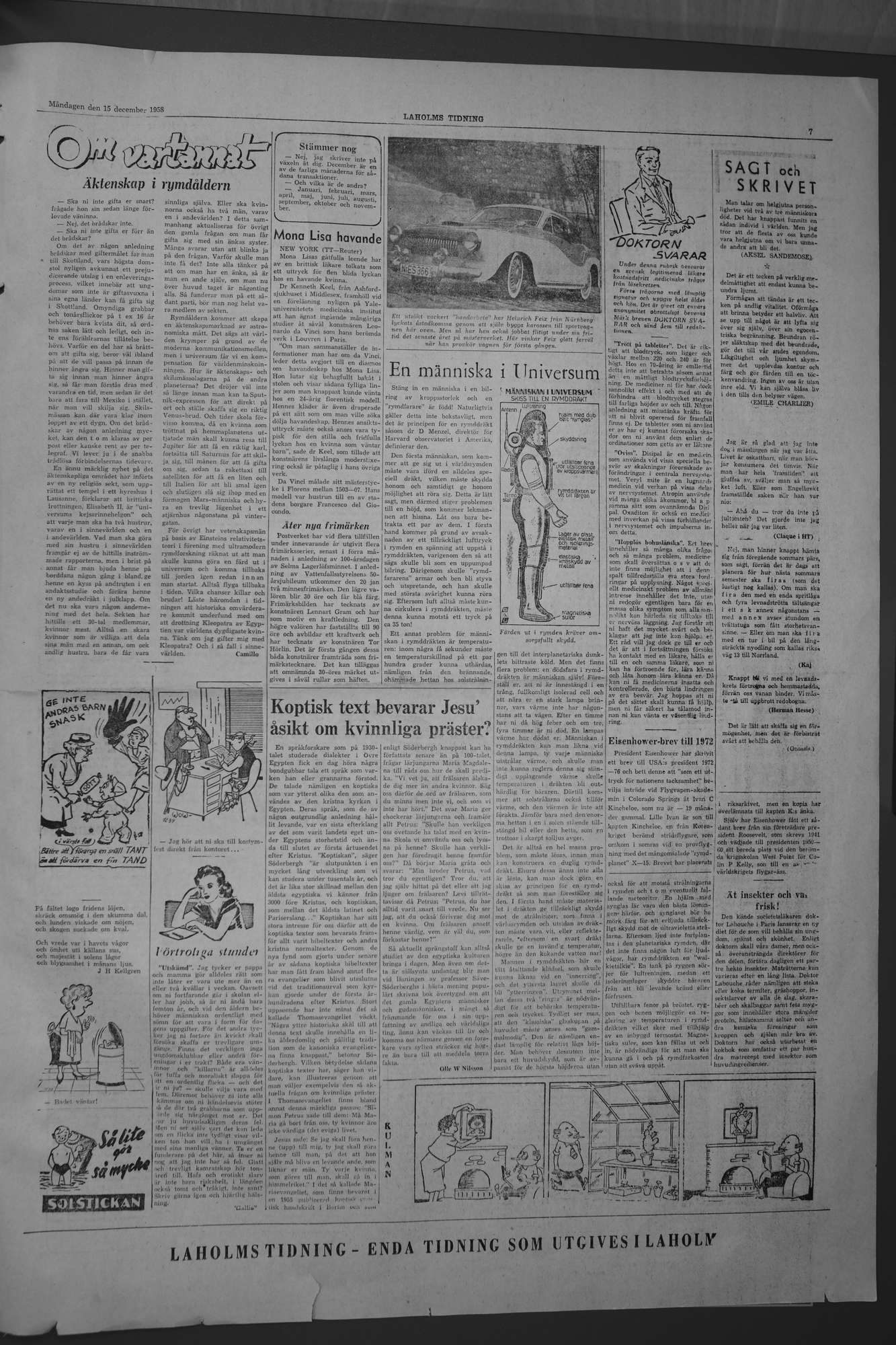 Laholms Tidning Måndag 15 december 1958, sida 7