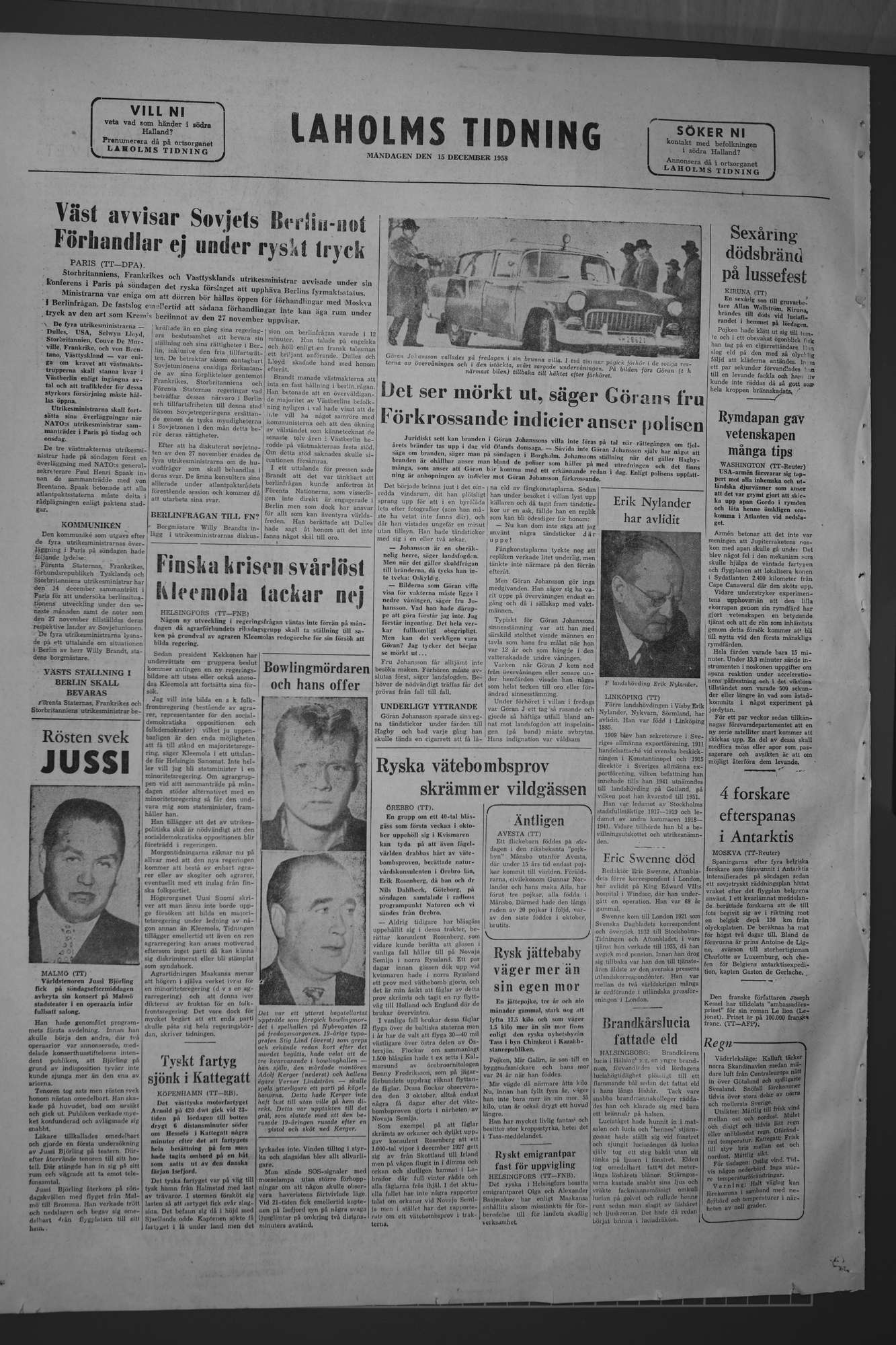 Laholms Tidning Måndag 15 december 1958, sida 8