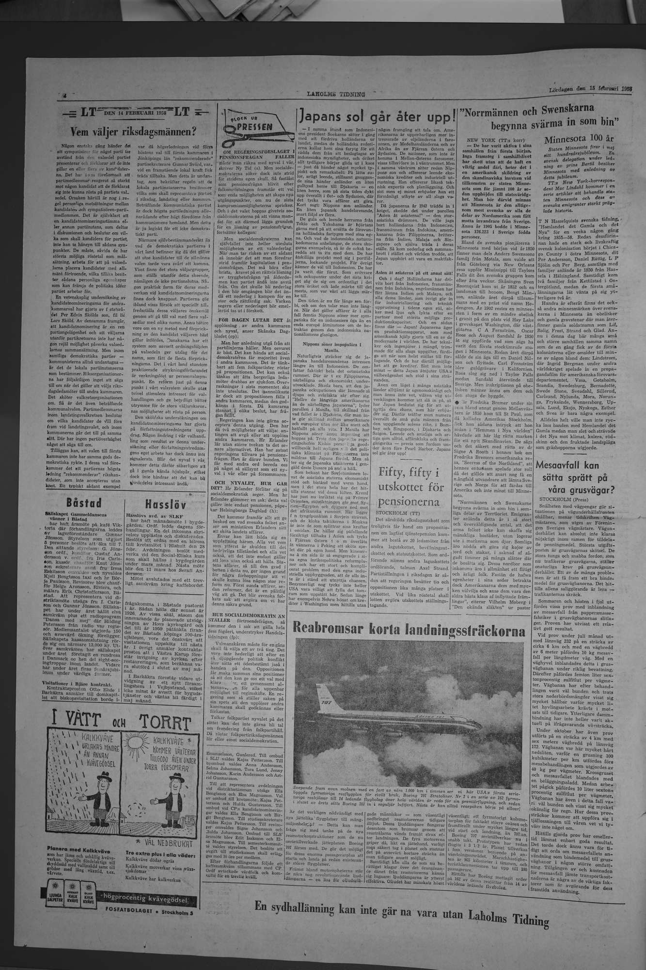 Laholms Tidning Lördag 15 februari 1958, sida 2