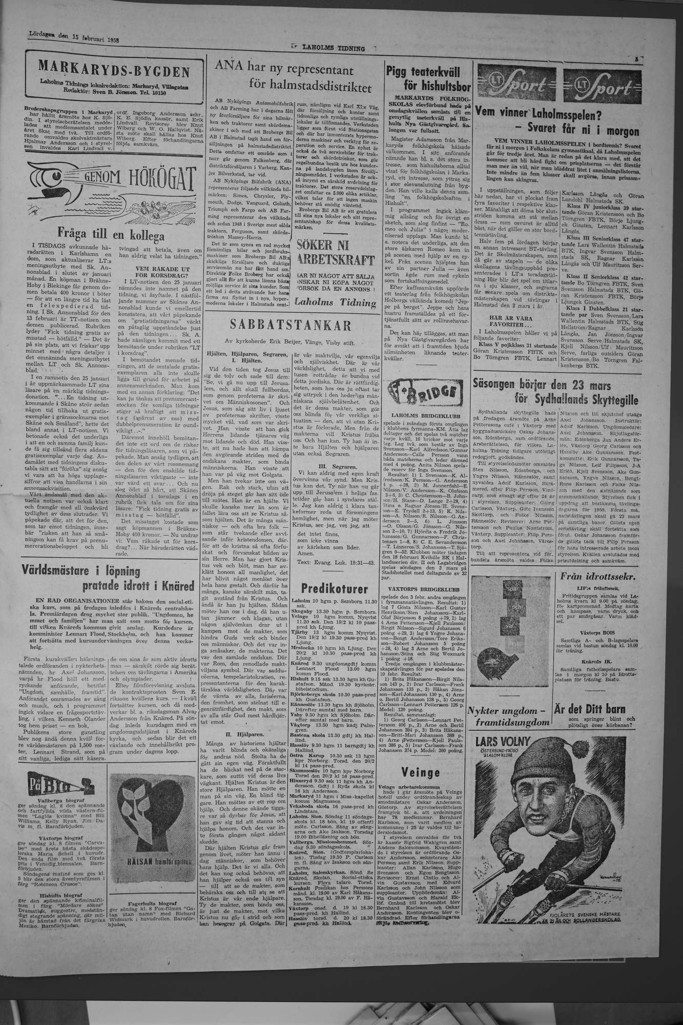Laholms Tidning Lördag 15 februari 1958, sida 3