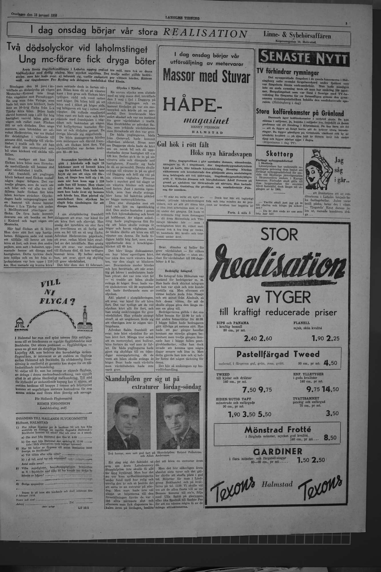 Laholms Tidning Onsdag 15 januari 1958, sida 3