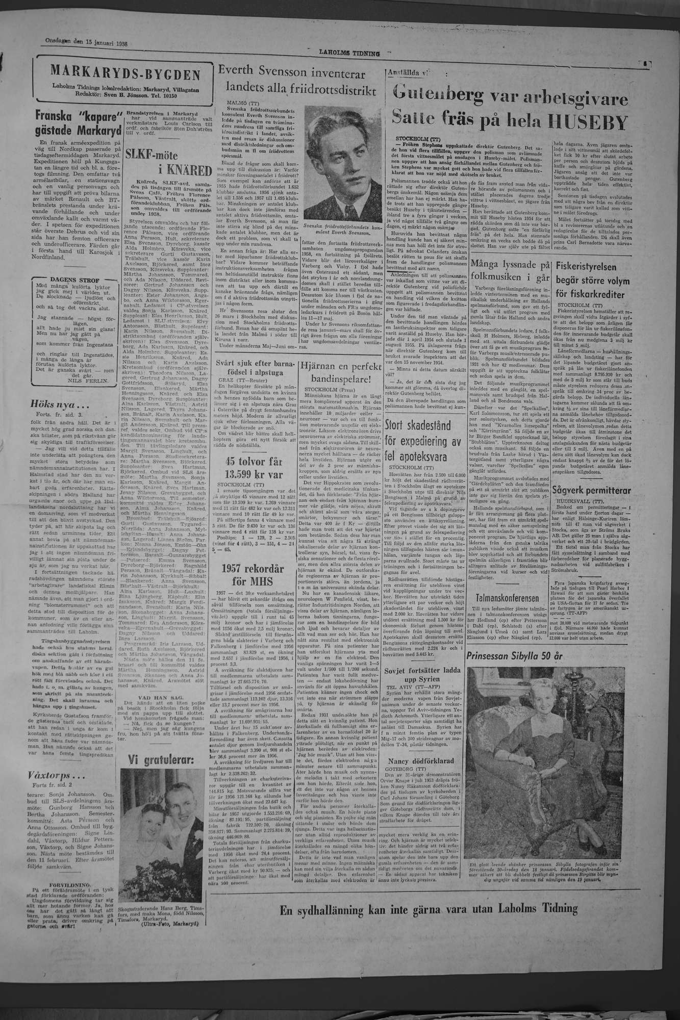 Laholms Tidning Onsdag 15 januari 1958, sida 5