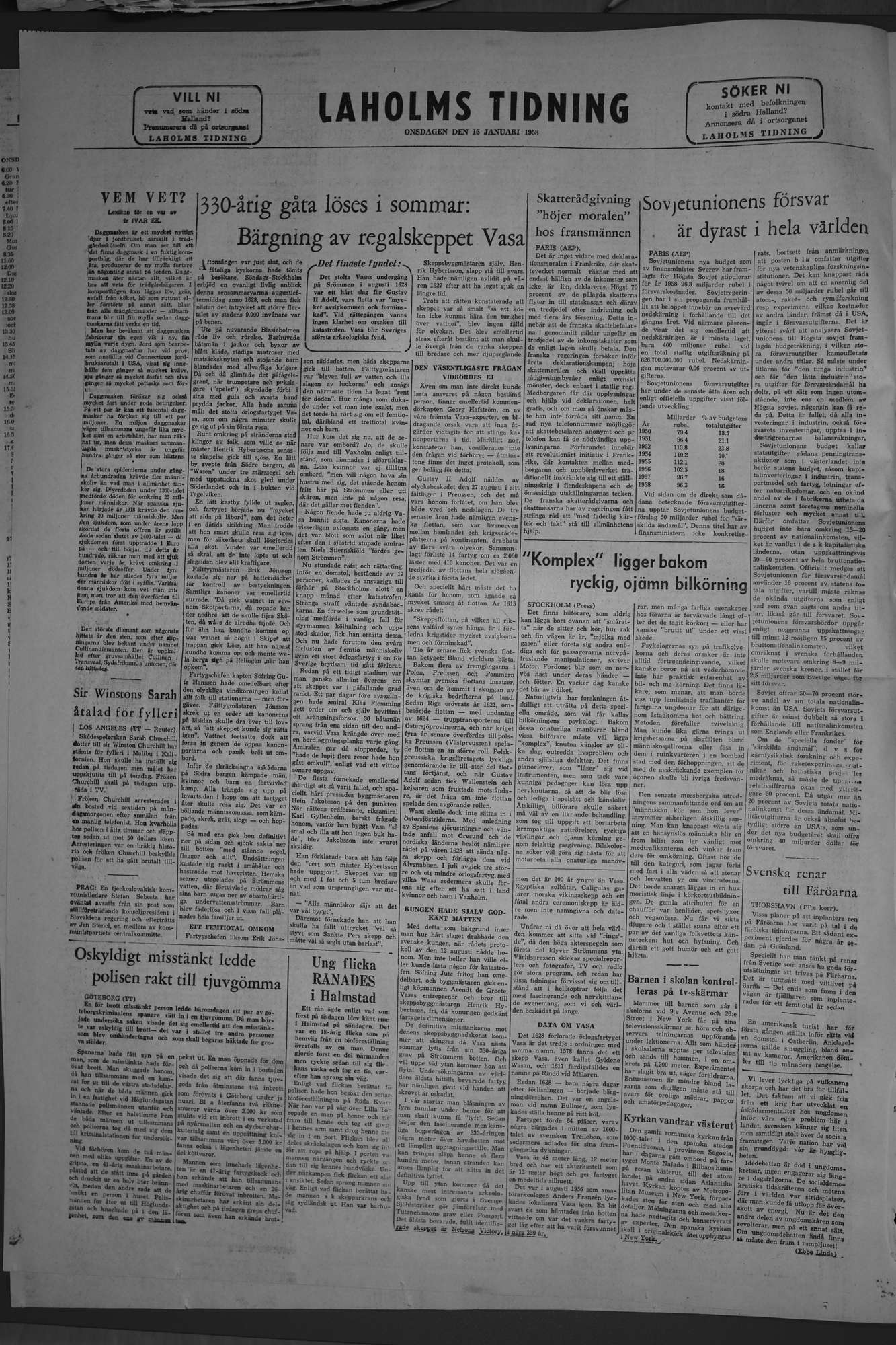 Laholms Tidning Onsdag 15 januari 1958, sida 8