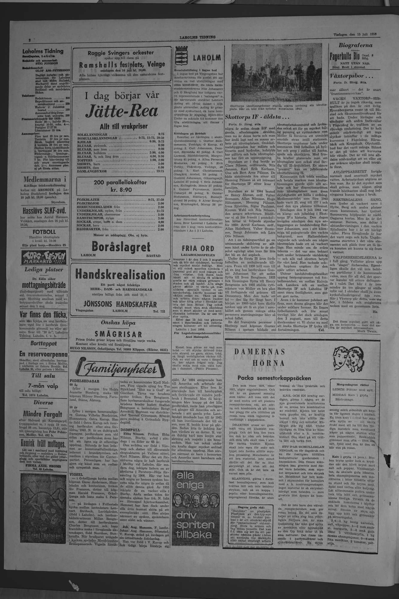 Laholms Tidning Tisdag 15 juli 1958, sida 2