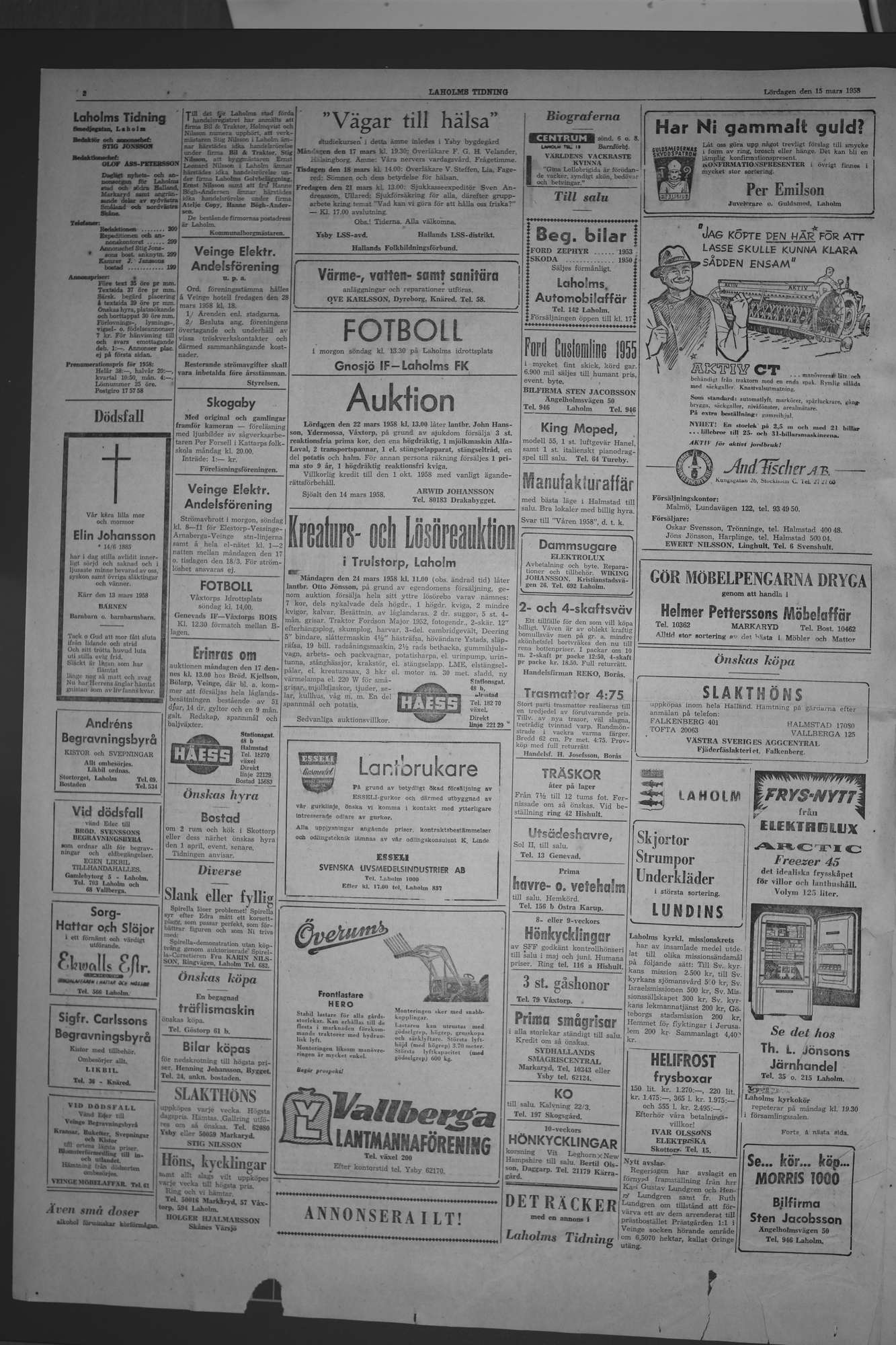 Laholms Tidning Lördag 15 mars 1958, sida 2
