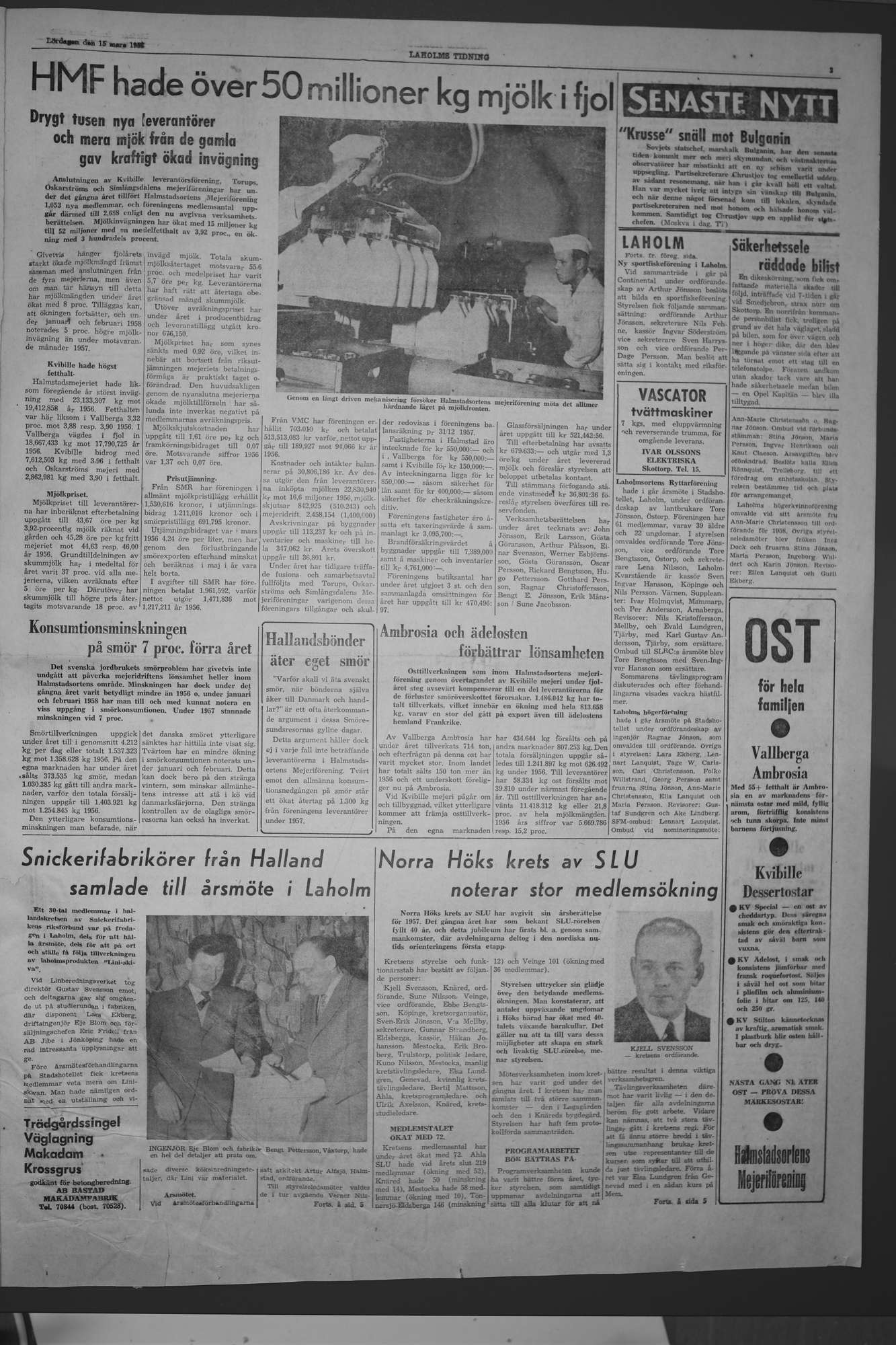 Laholms Tidning Lördag 15 mars 1958, sida 3