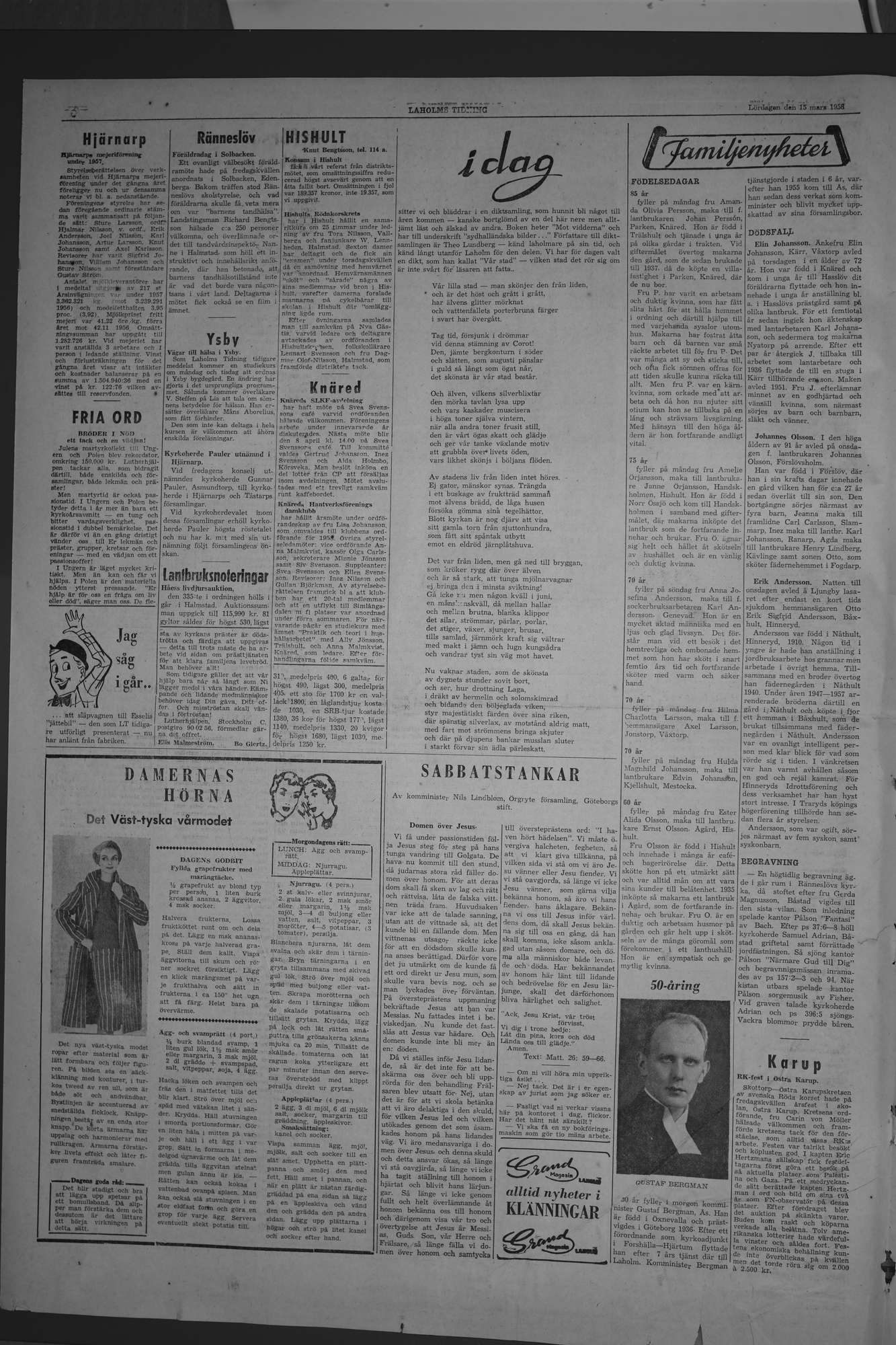 Laholms Tidning Lördag 15 mars 1958, sida 4