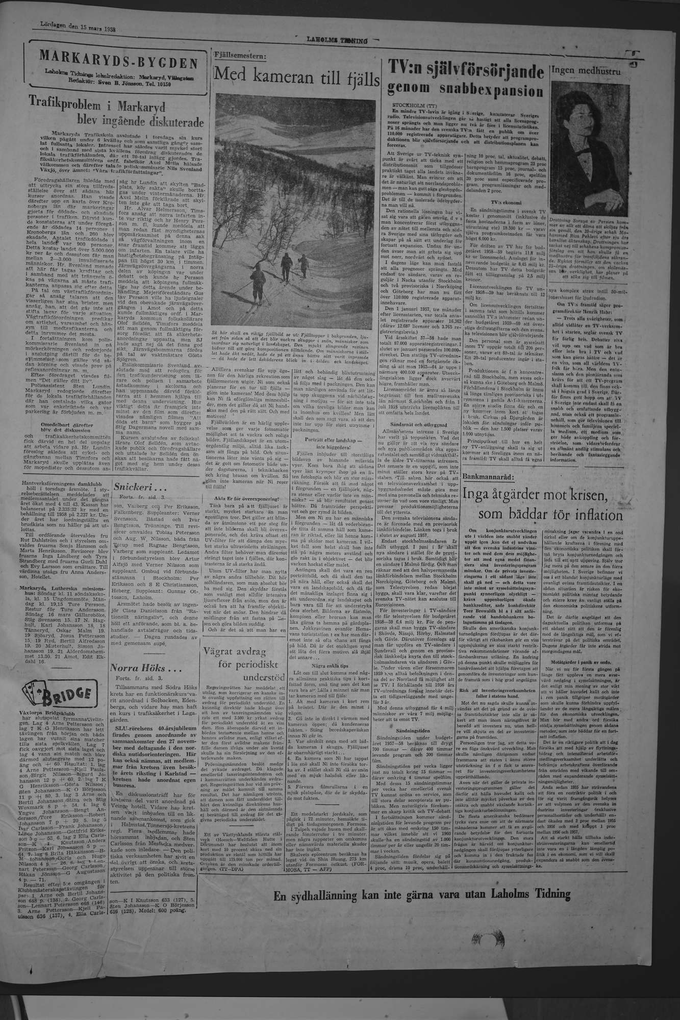 Laholms Tidning Lördag 15 mars 1958, sida 5