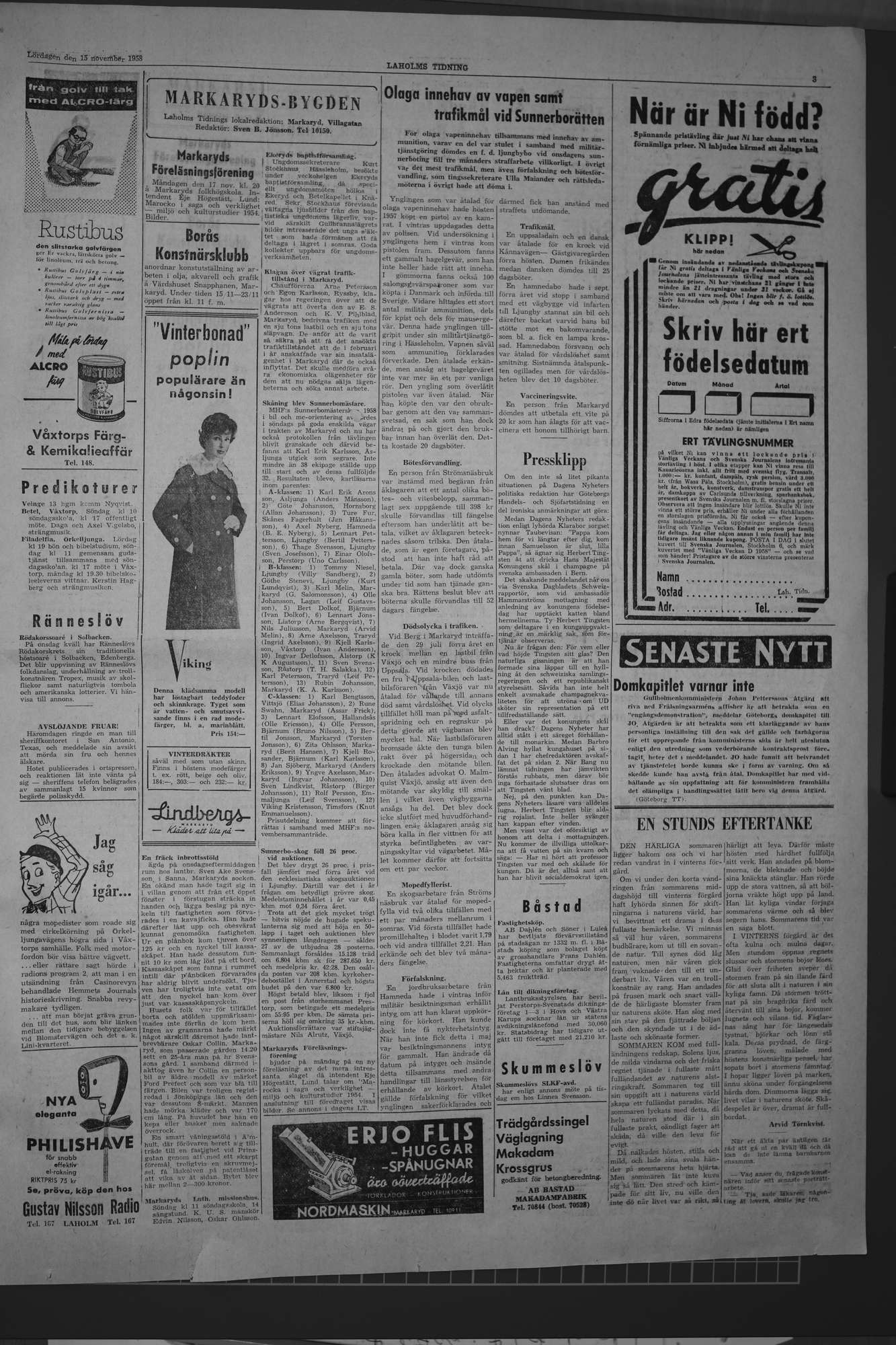 Laholms Tidning Lördag 15 november 1958, sida 3