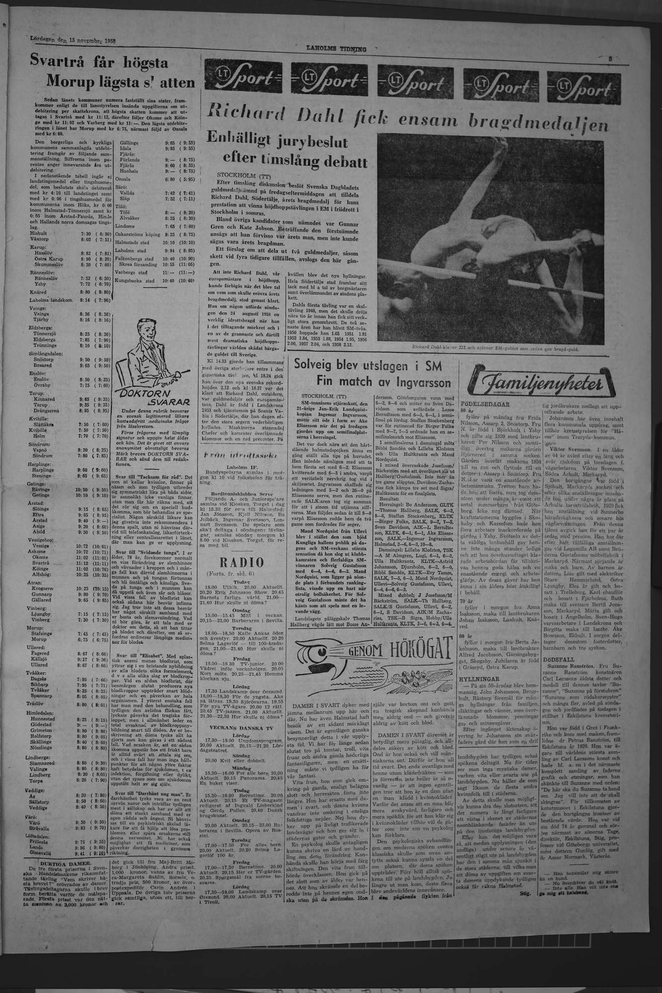Laholms Tidning Lördag 15 november 1958, sida 5