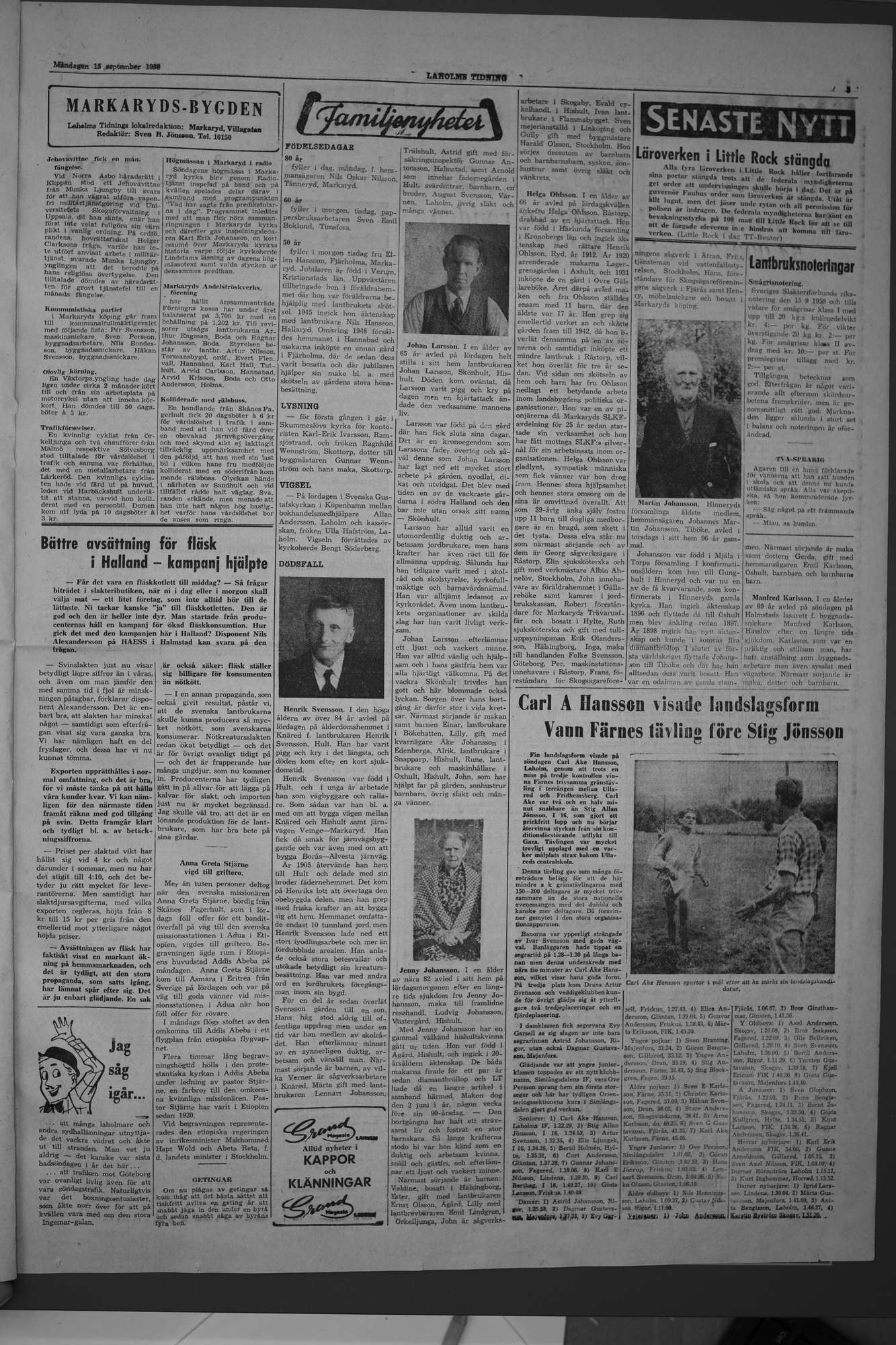 Laholms Tidning Måndag 15 september 1958, sida 3