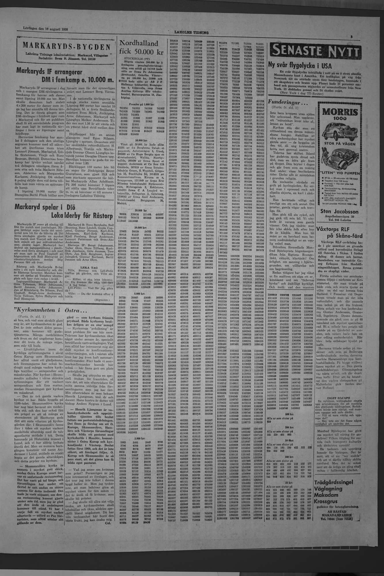 Laholms Tidning Lördag 16 augusti 1958, sida 3