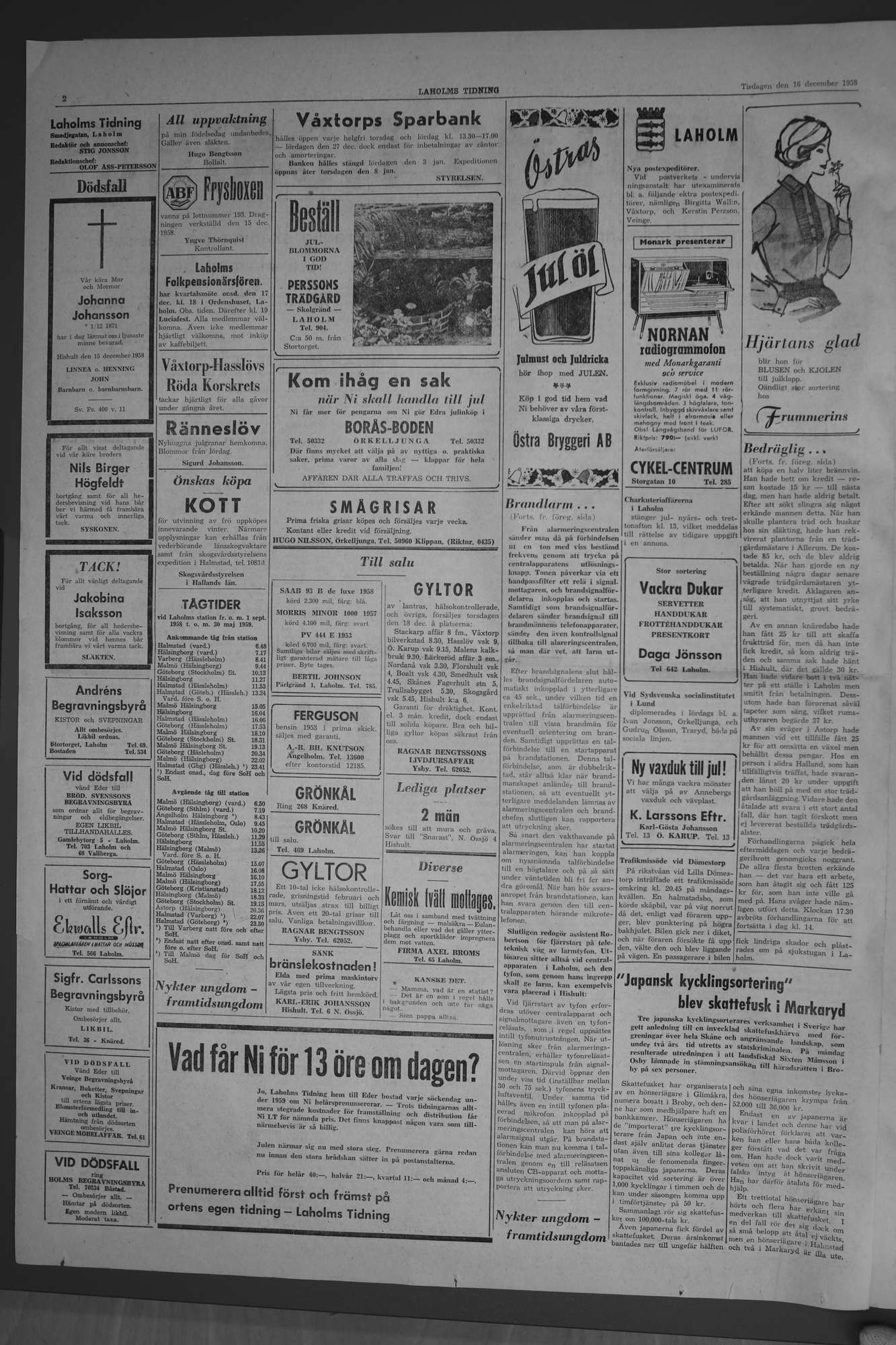 Laholms Tidning Tisdag 16 december 1958, sida 2