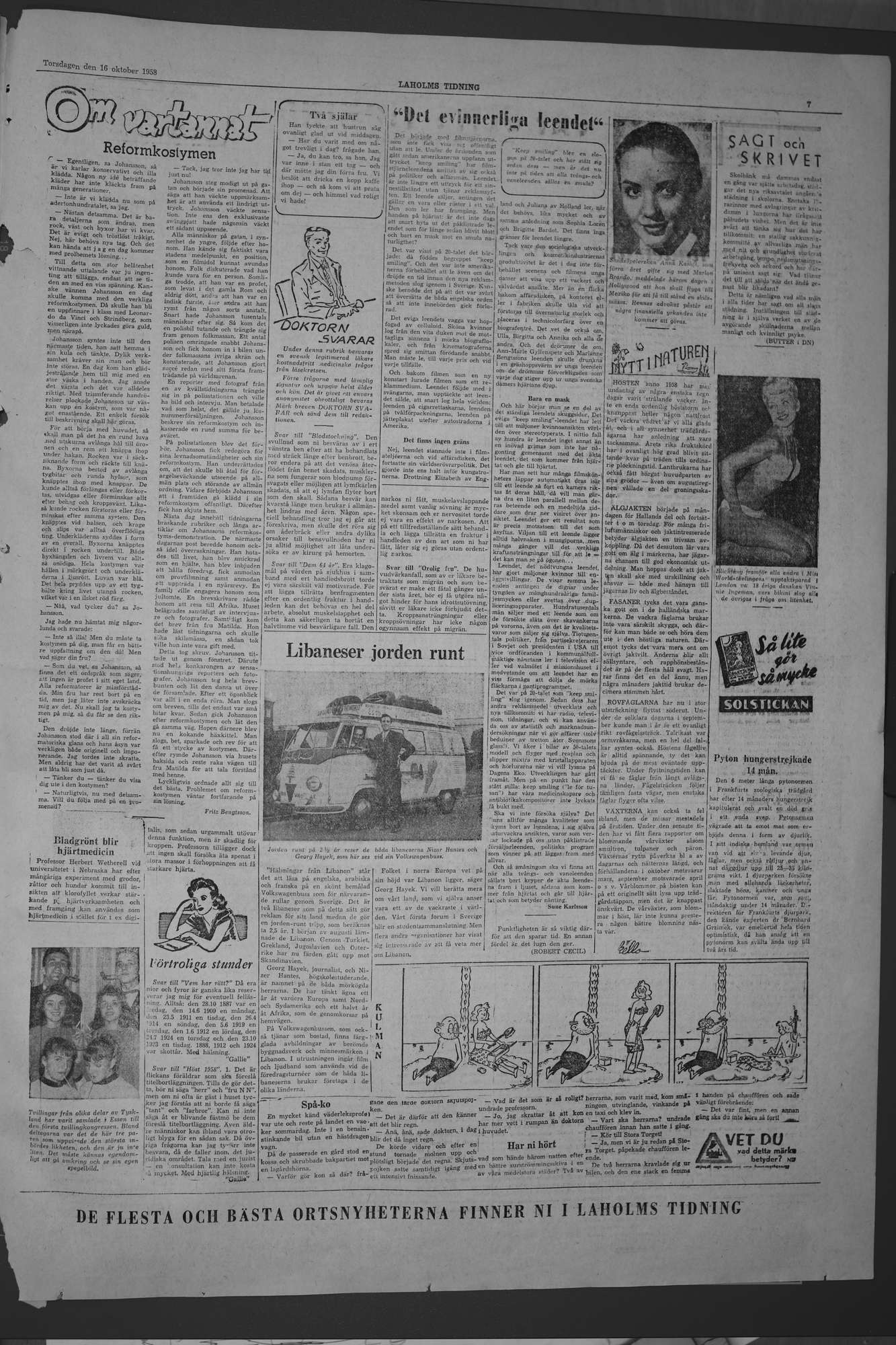 Laholms Tidning Torsdag 16 oktober 1958, sida 7