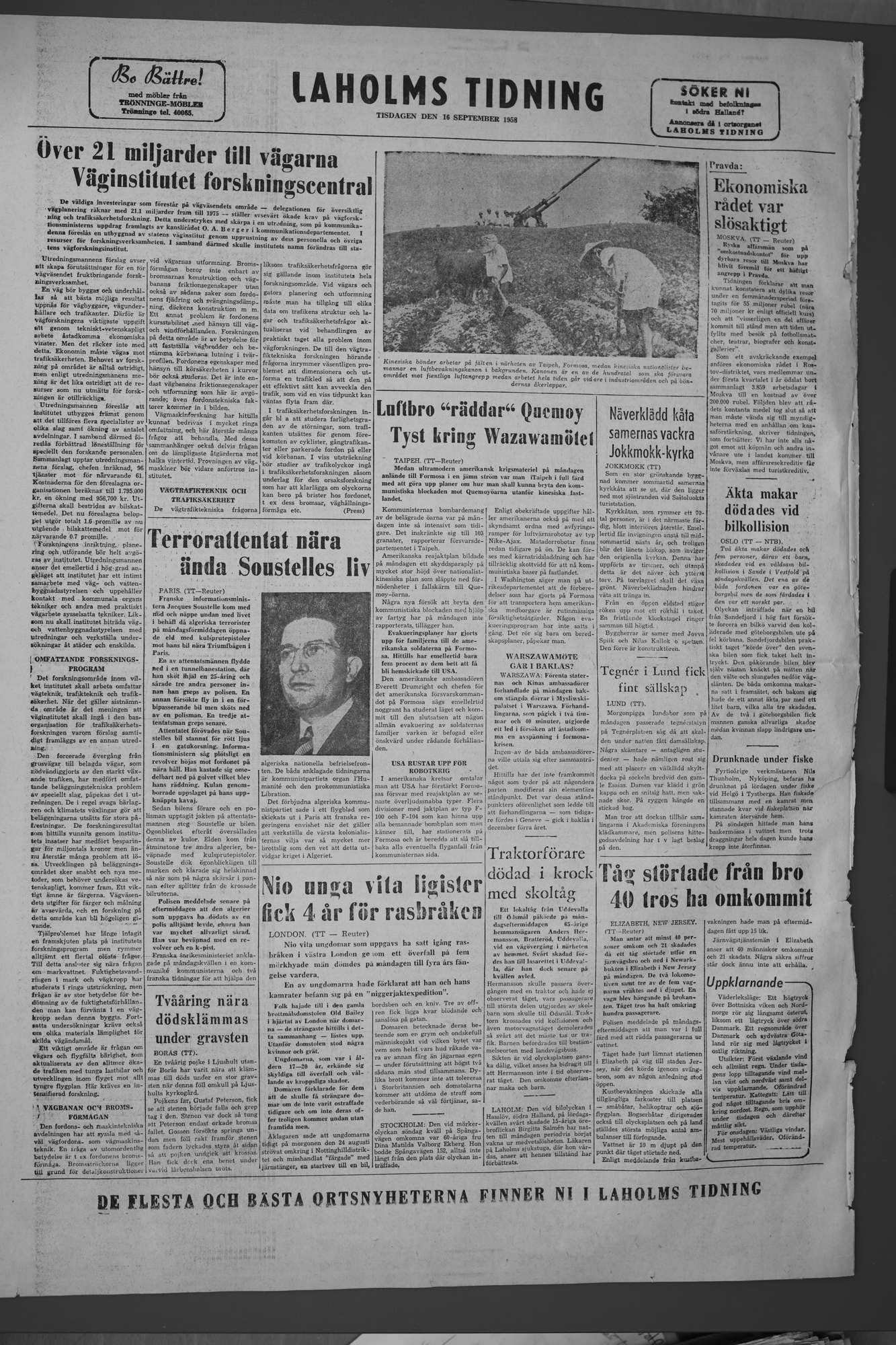 Laholms Tidning Tisdag 16 september 1958, sida 8