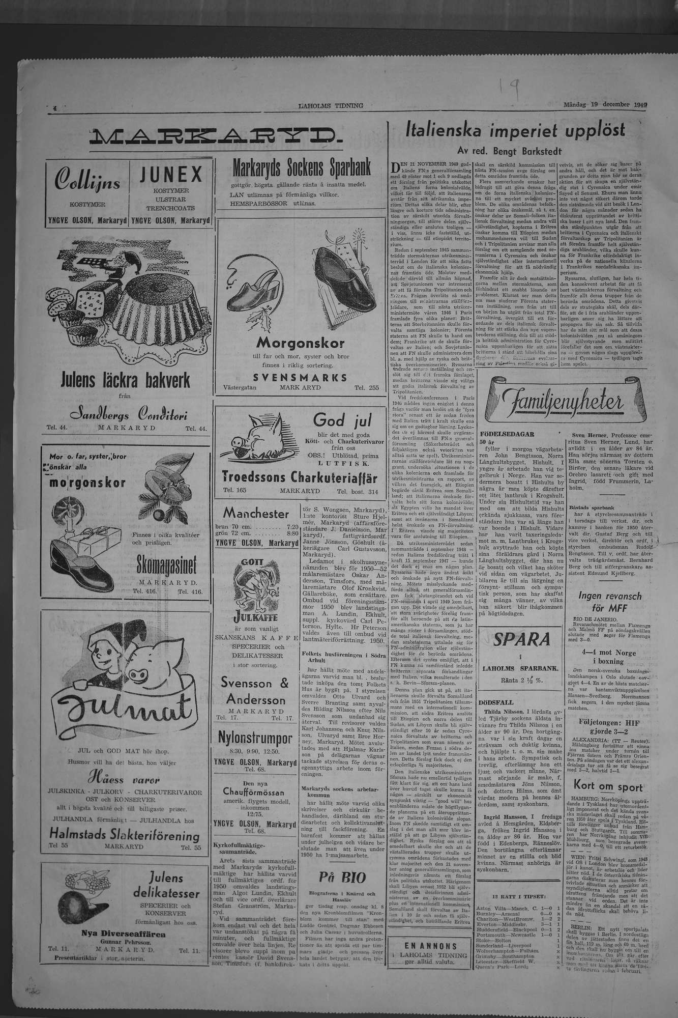 Laholms Tidning Måndag 19 december 1949, sida 4