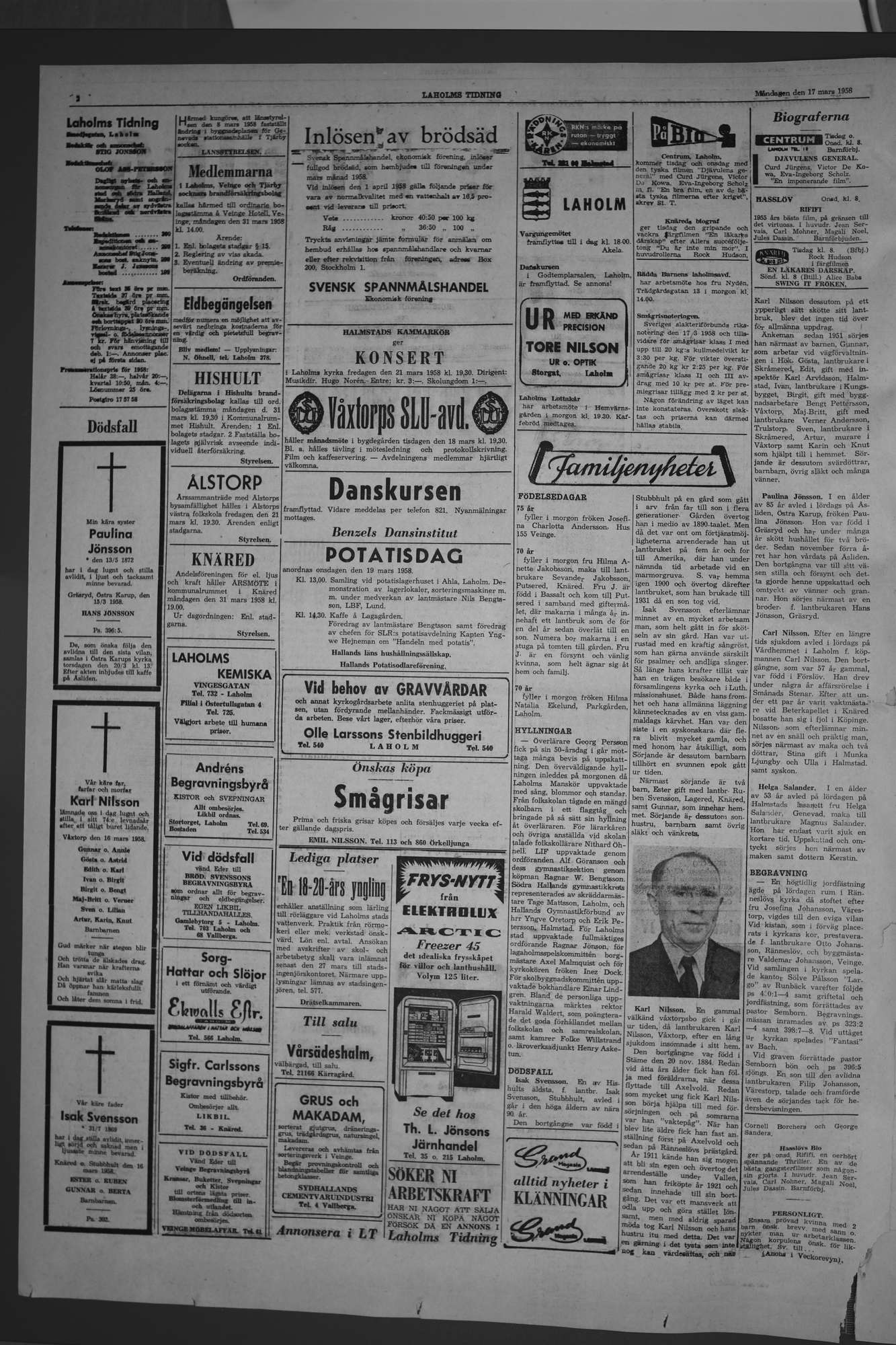 Laholms Tidning Måndag 17 mars 1958, sida 2