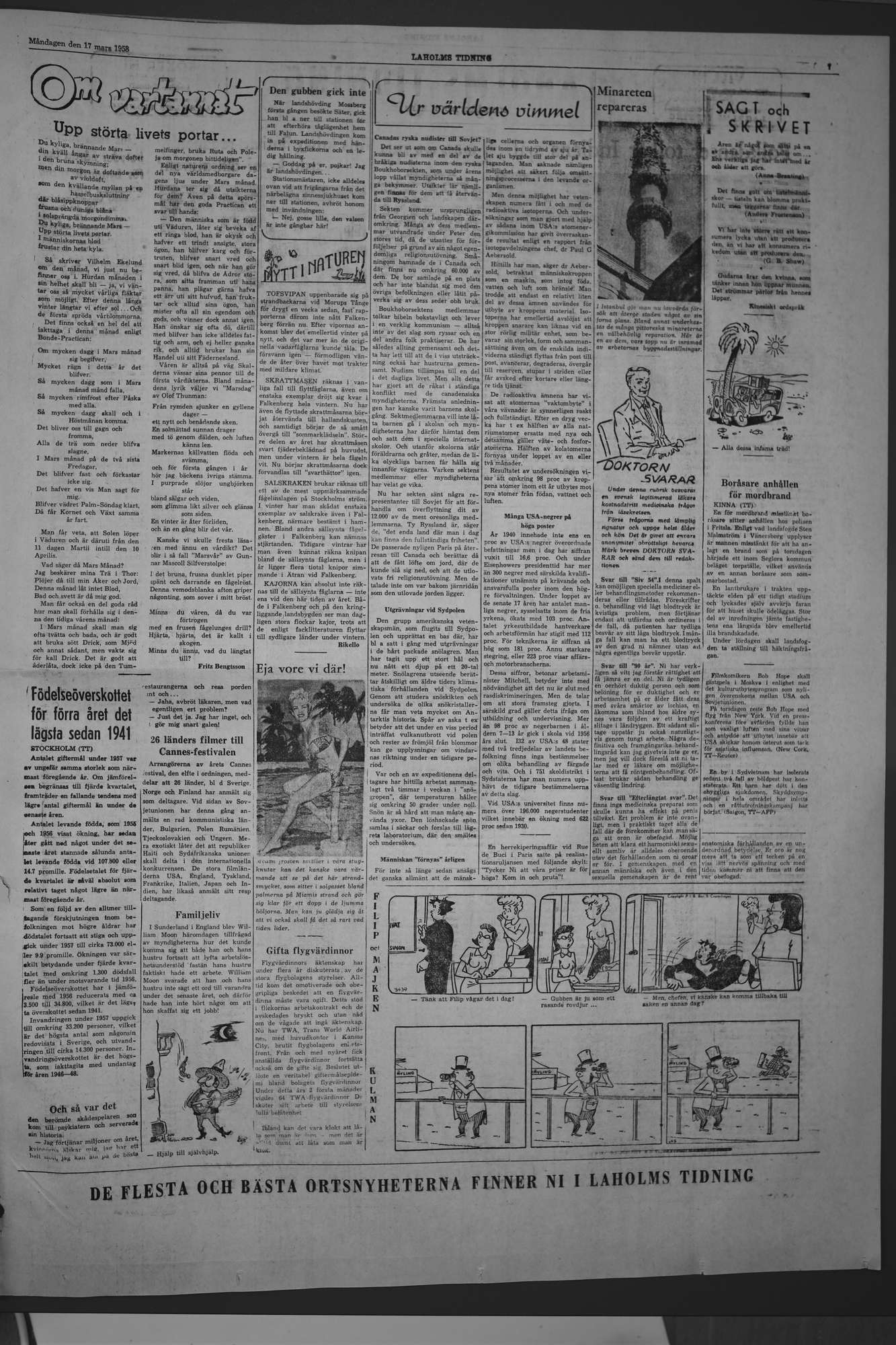 Laholms Tidning Måndag 17 mars 1958, sida 7
