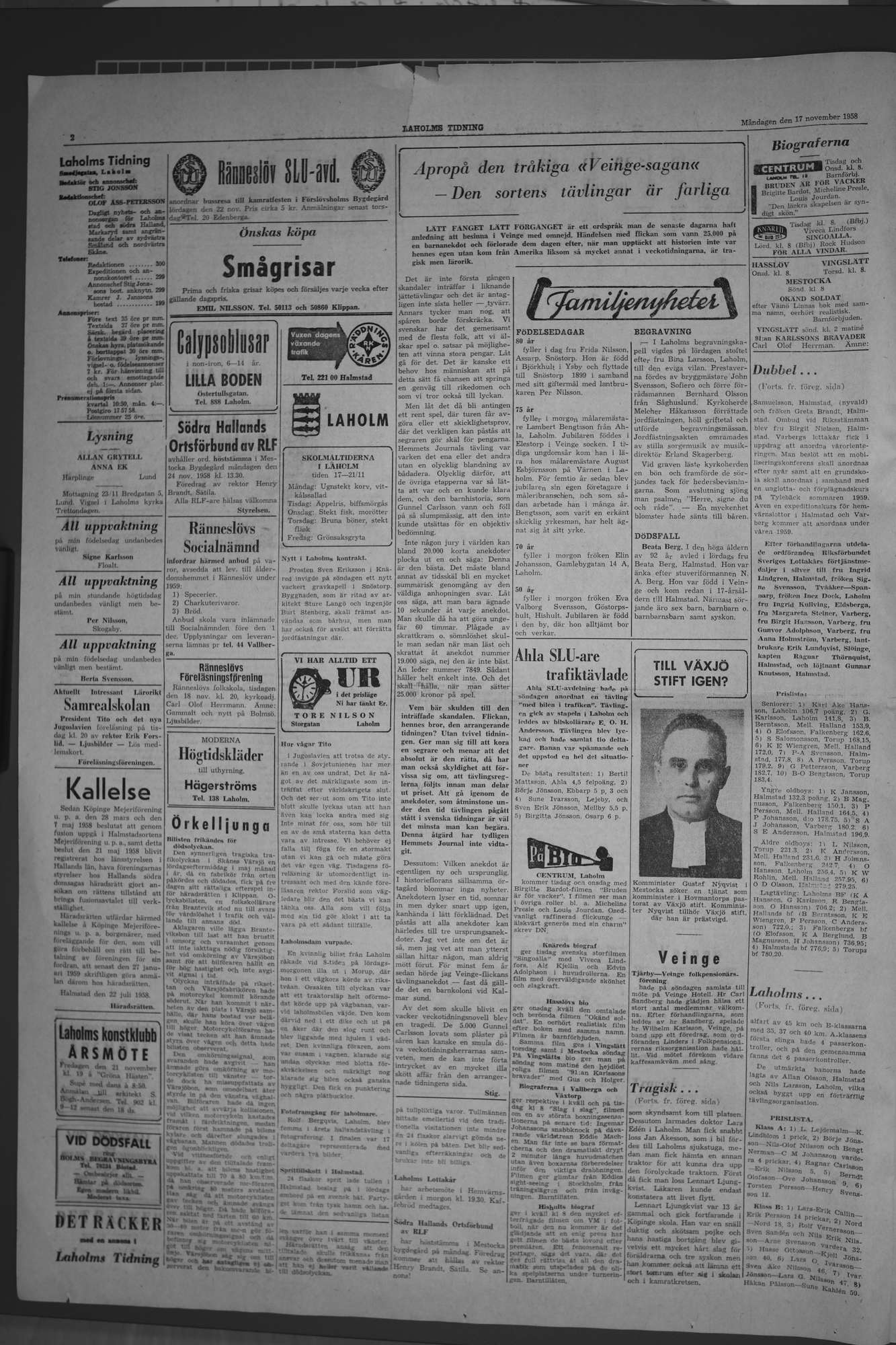 Laholms Tidning Måndag 17 november 1958, sida 2