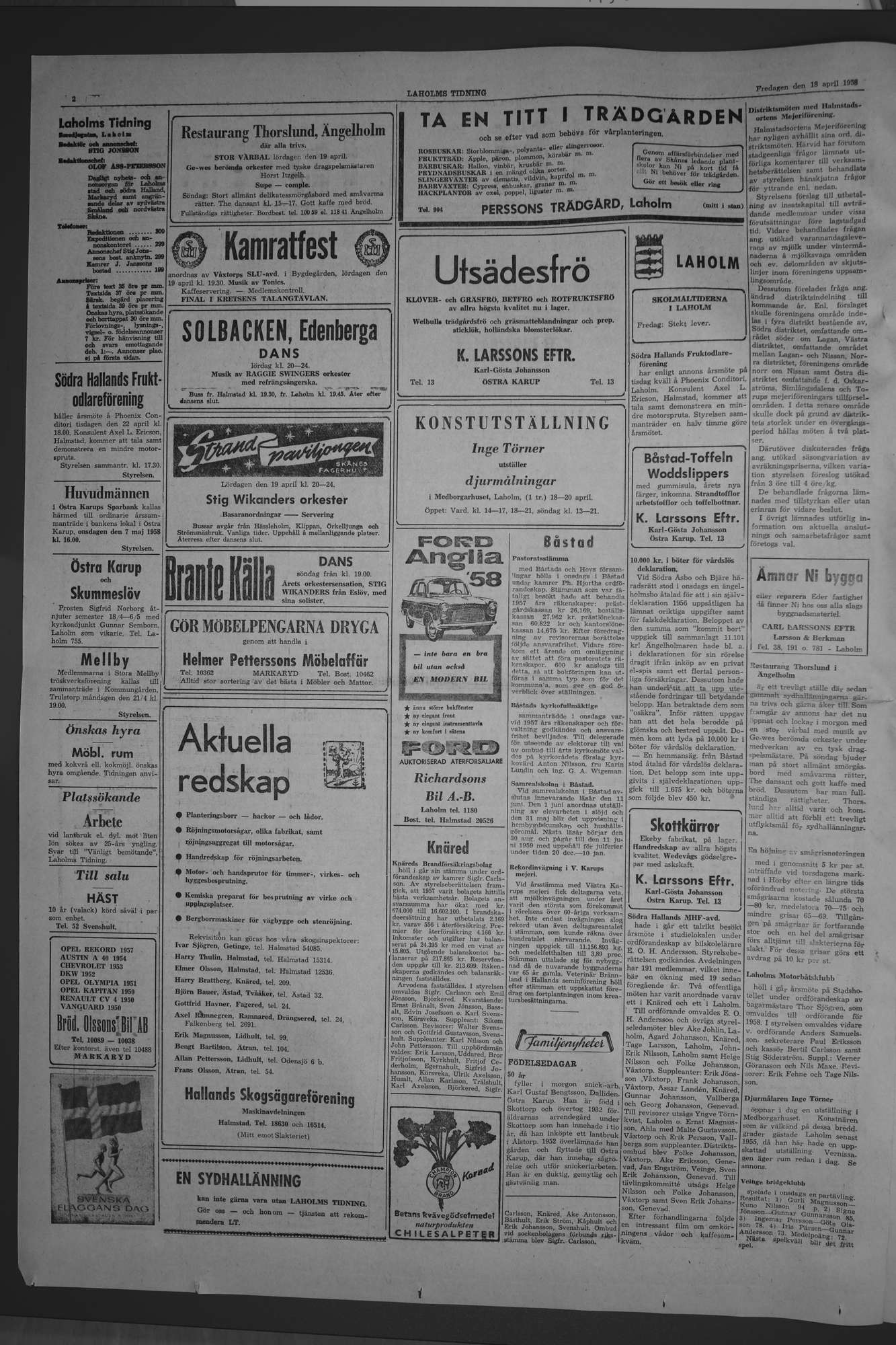 Laholms Tidning Fredag 18 april 1958, sida 2