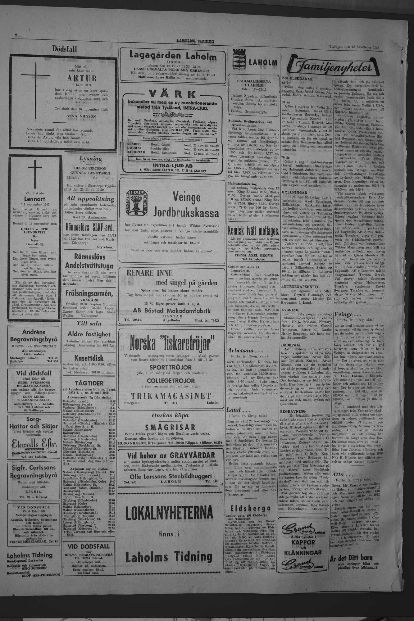 Laholms Tidning Tisdag 18 november 1958, sida 2