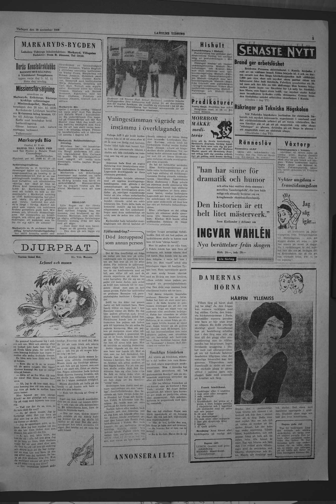 Laholms Tidning Tisdag 18 november 1958, sida 3