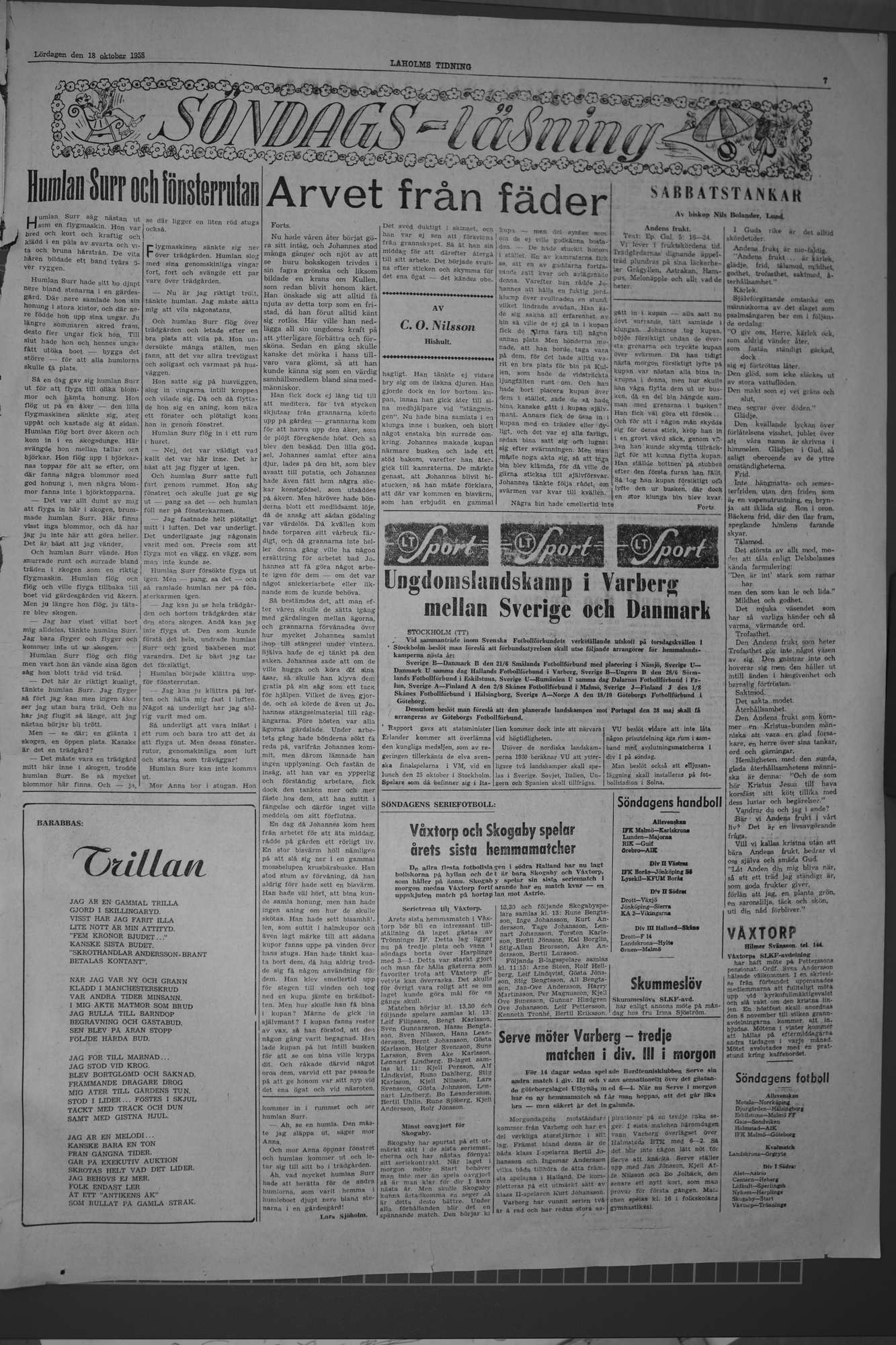 Laholms Tidning Lördag 18 oktober 1958, sida 7