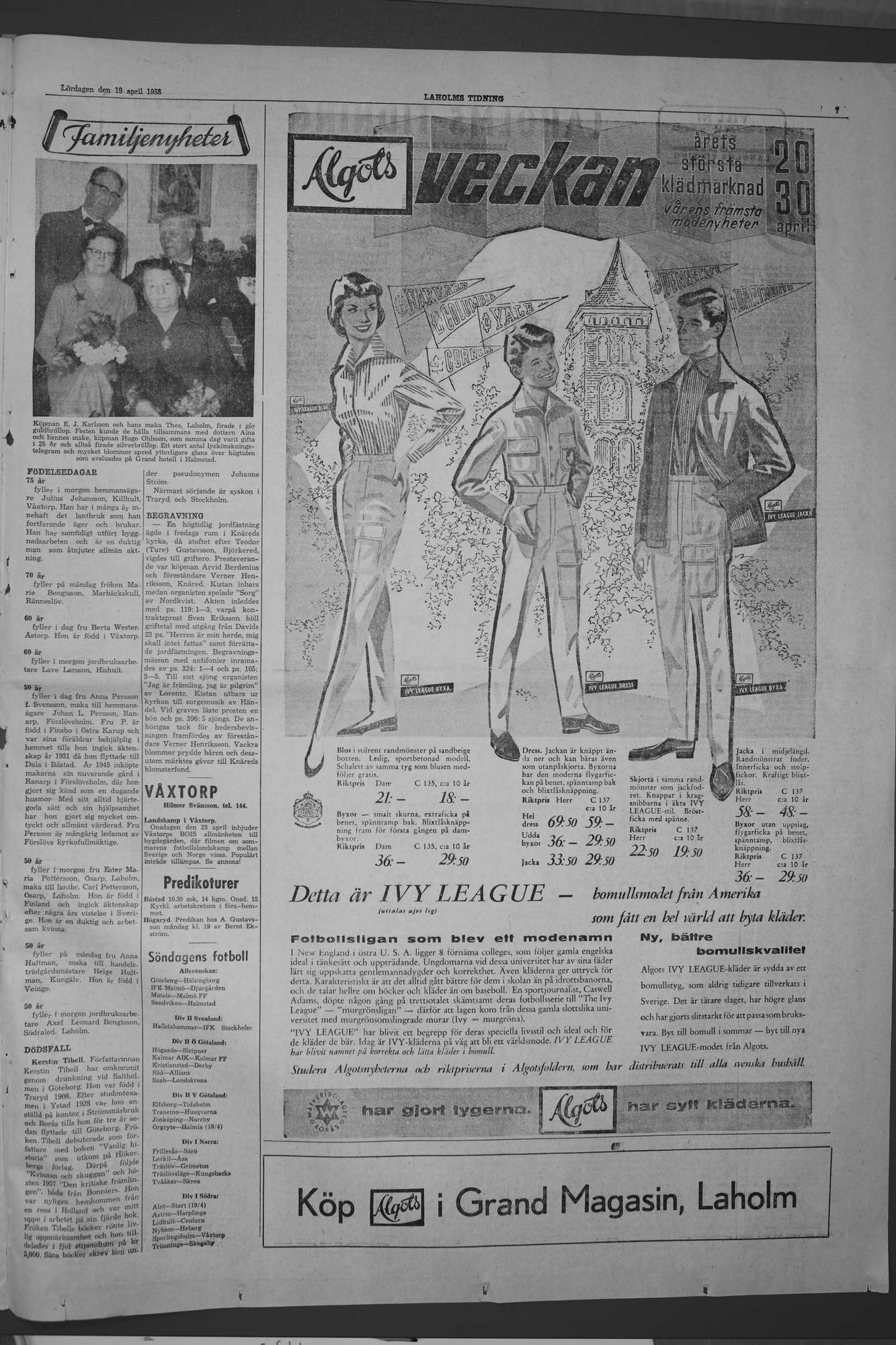 Laholms Tidning Lördag 19 april 1958, sida 7