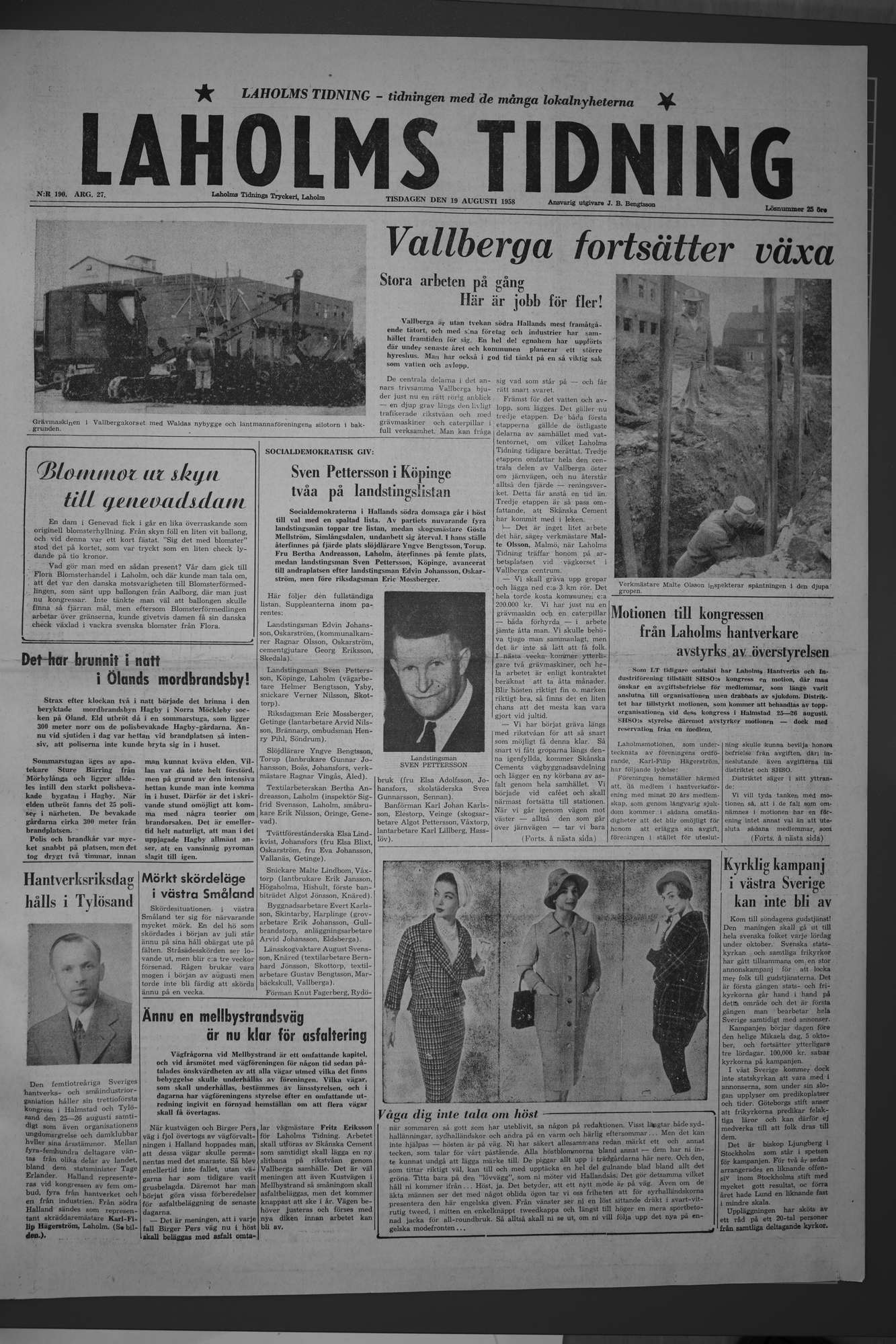 Laholms Tidning Tisdag 19 augusti 1958, sida 1