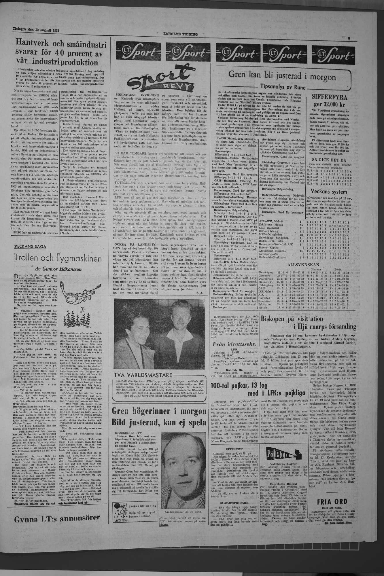 Laholms Tidning Tisdag 19 augusti 1958, sida 5