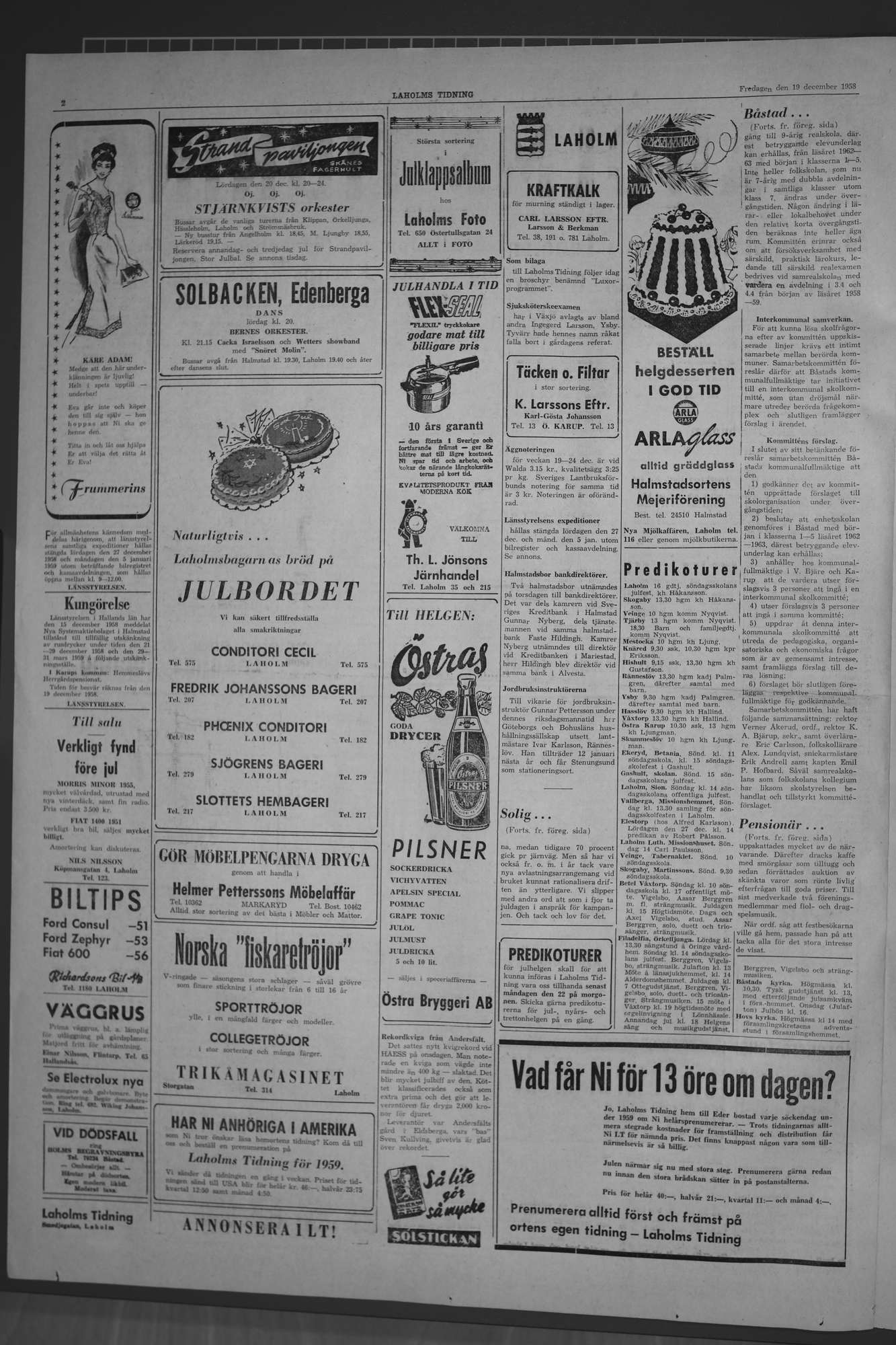 Laholms Tidning Fredag 19 december 1958, sida 2