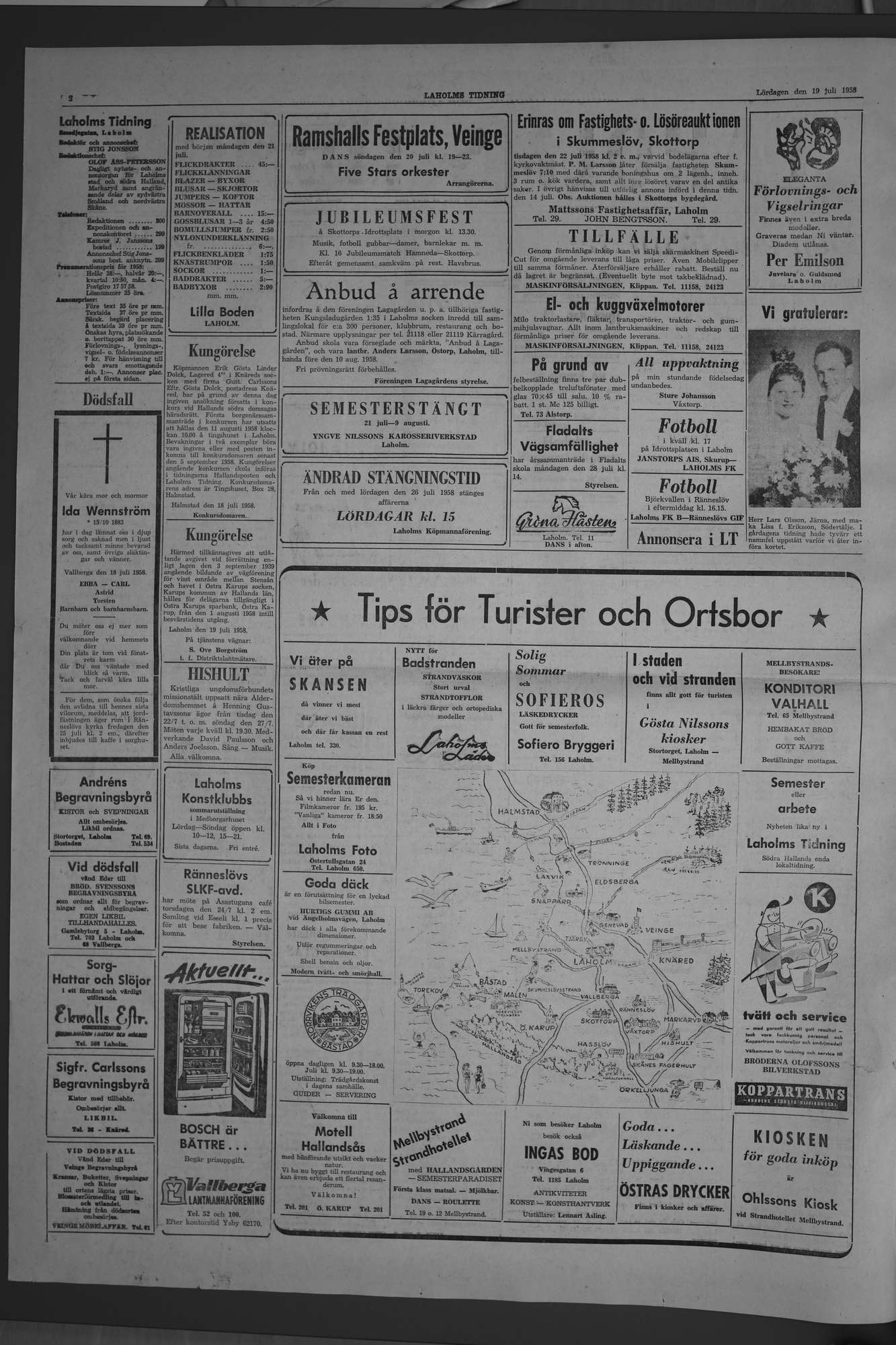 Laholms Tidning Lördag 19 juli 1958, sida 2