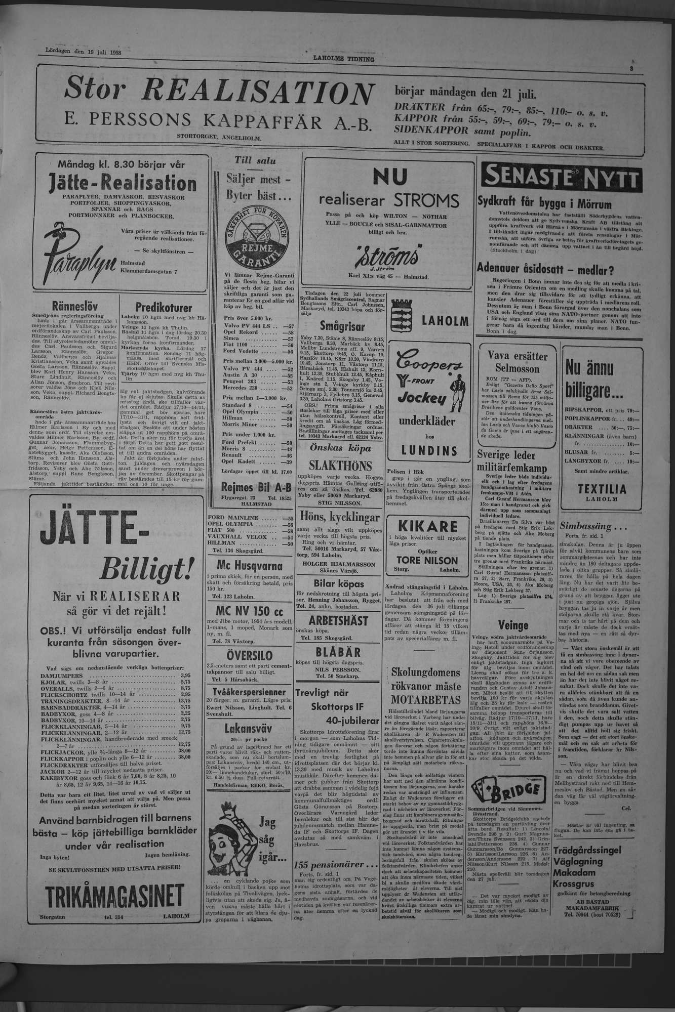 Laholms Tidning Lördag 19 juli 1958, sida 3