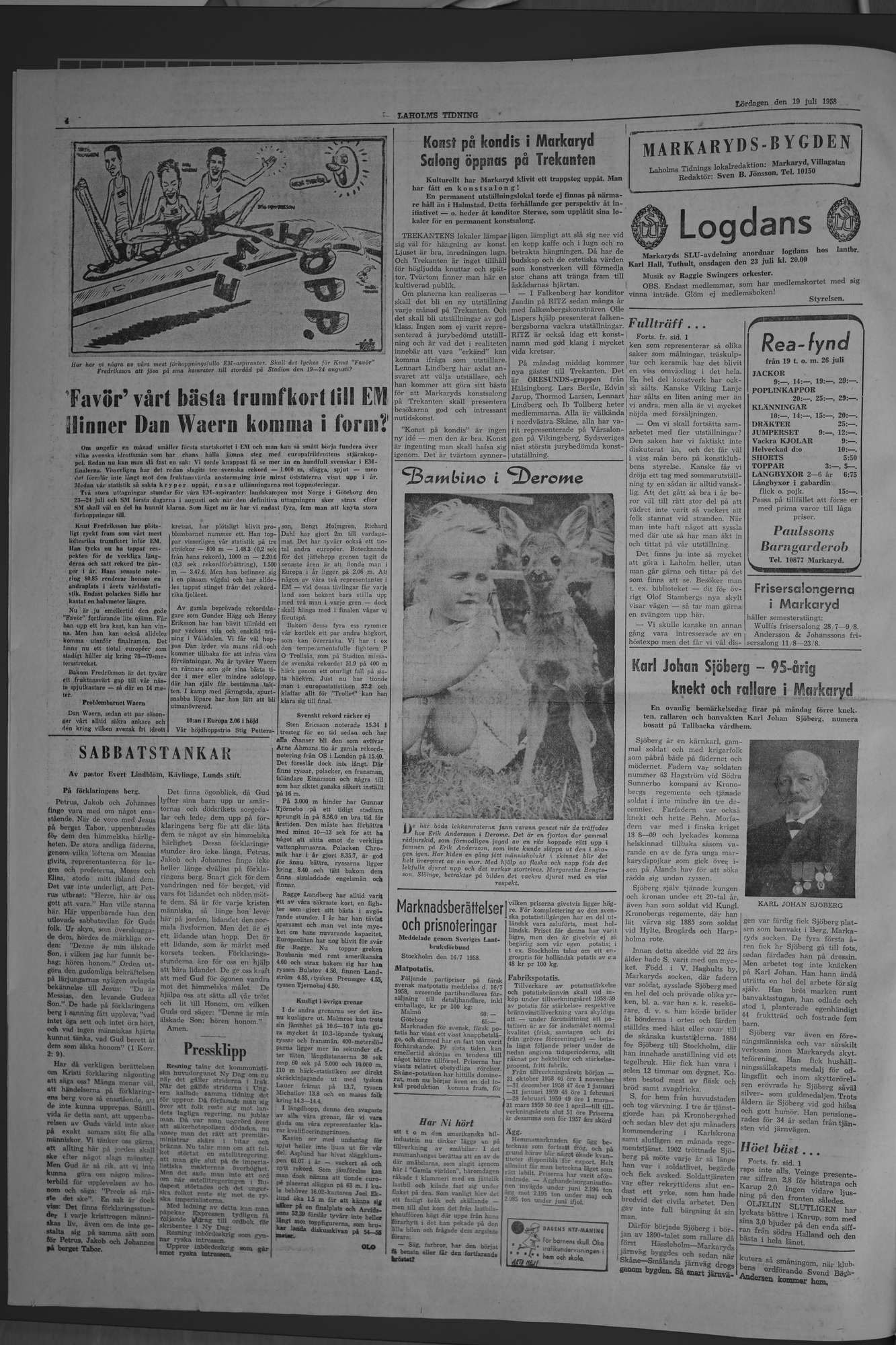 Laholms Tidning Lördag 19 juli 1958, sida 4