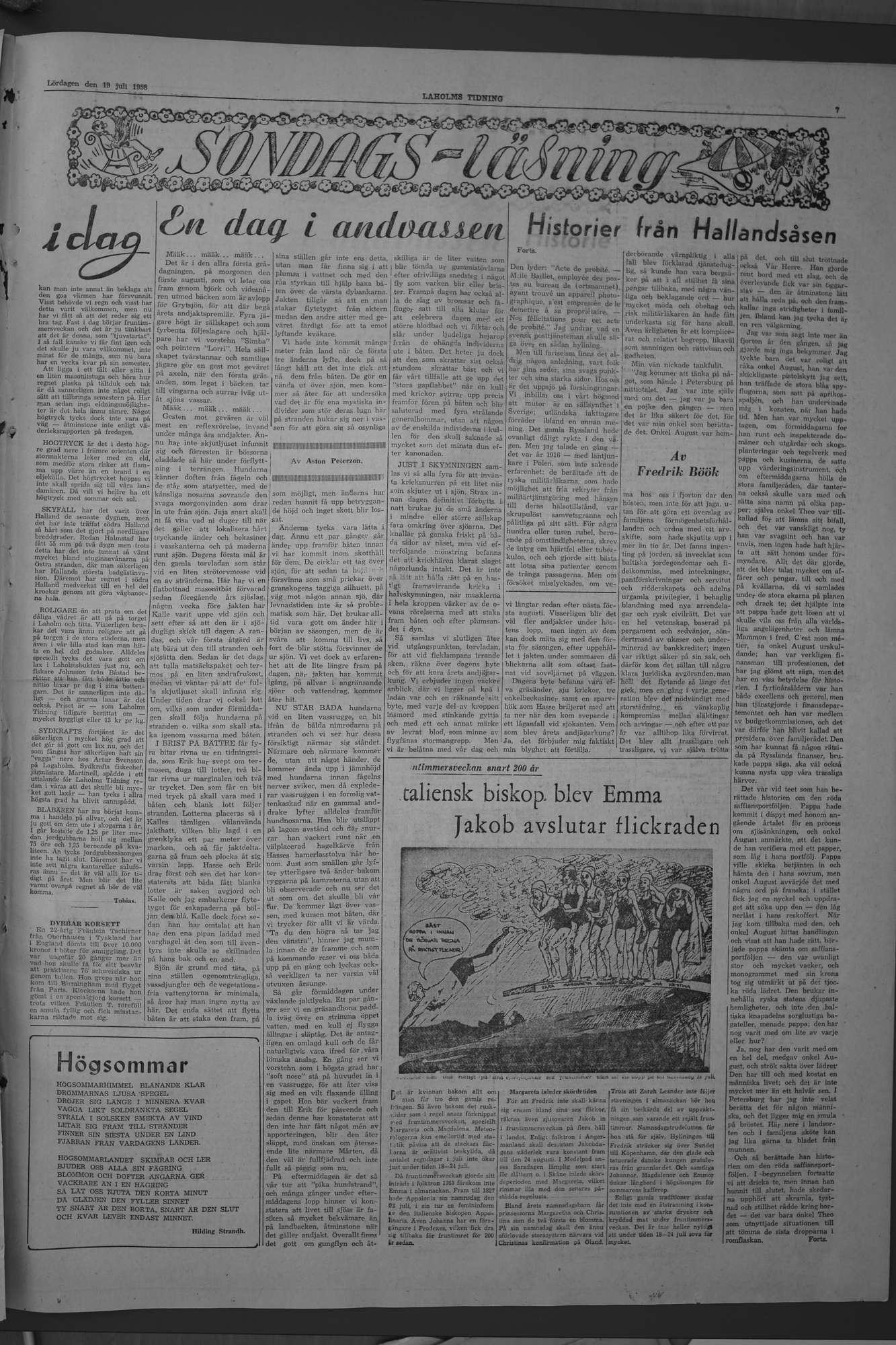 Laholms Tidning Lördag 19 juli 1958, sida 7