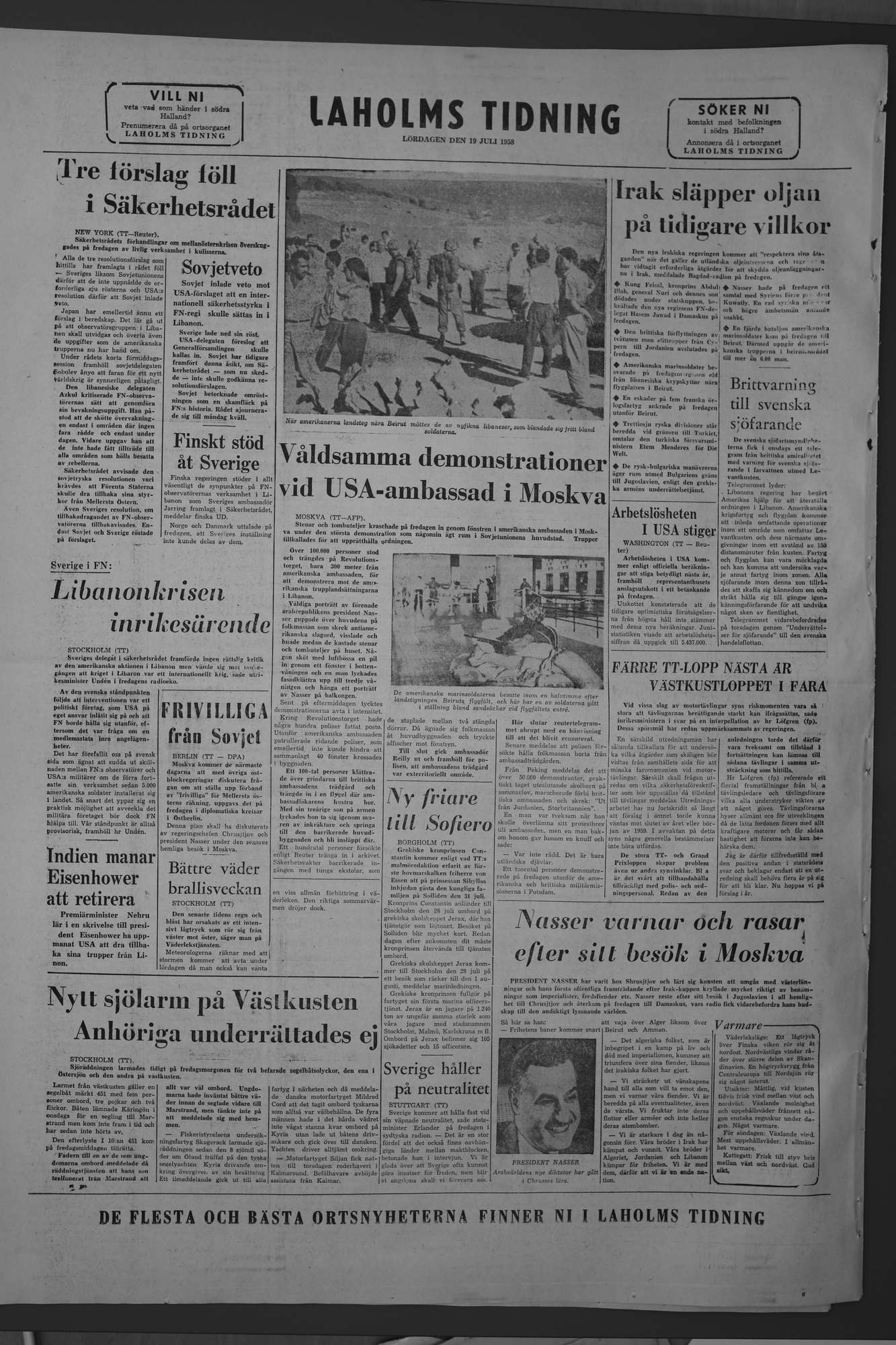 Laholms Tidning Lördag 19 juli 1958, sida 8