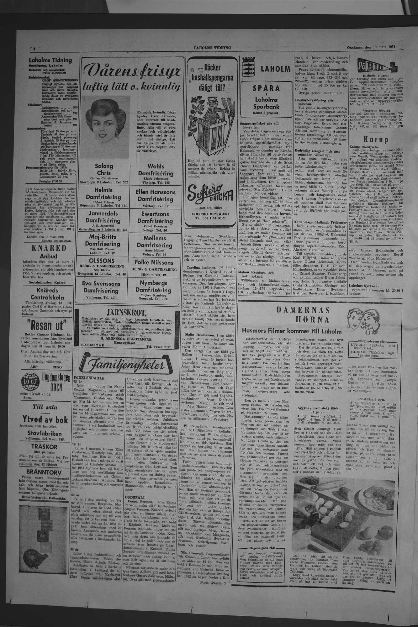 Laholms Tidning Onsdag 19 mars 1958, sida 2