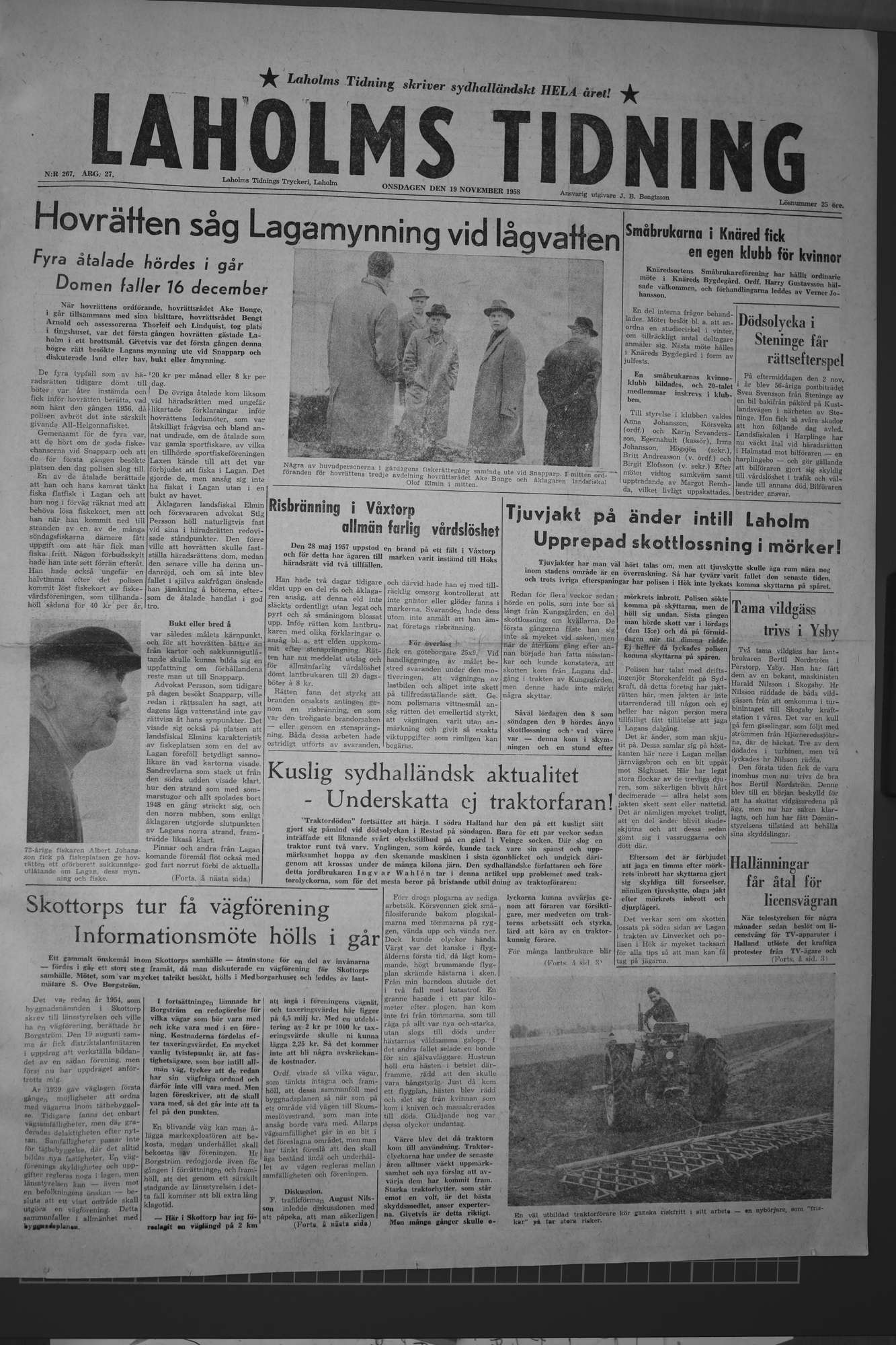 Laholms Tidning Onsdag 19 november 1958, sida 1