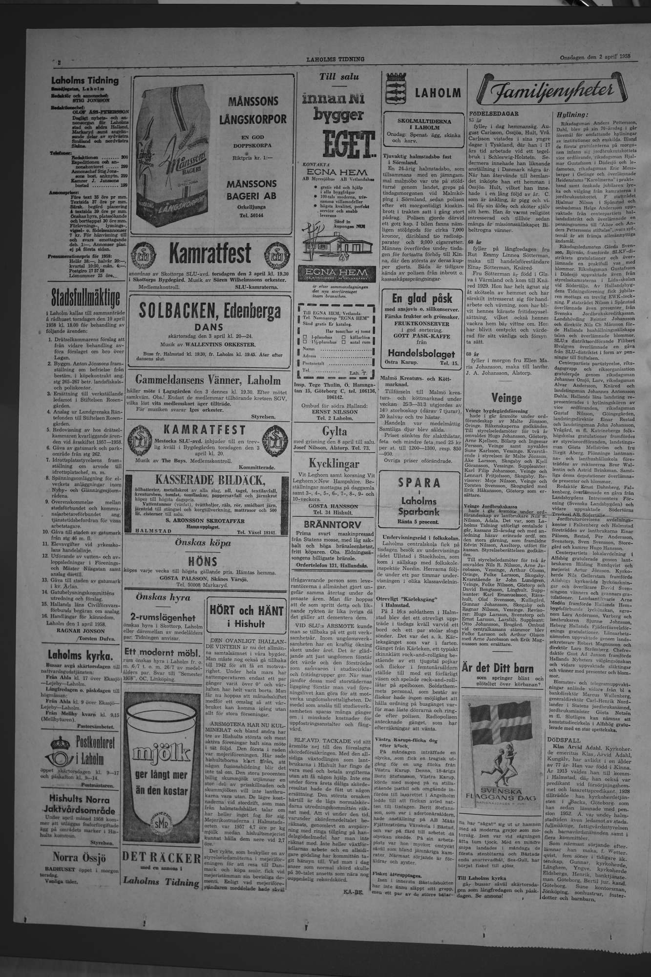 Laholms Tidning Onsdag 2 april 1958, sida 2