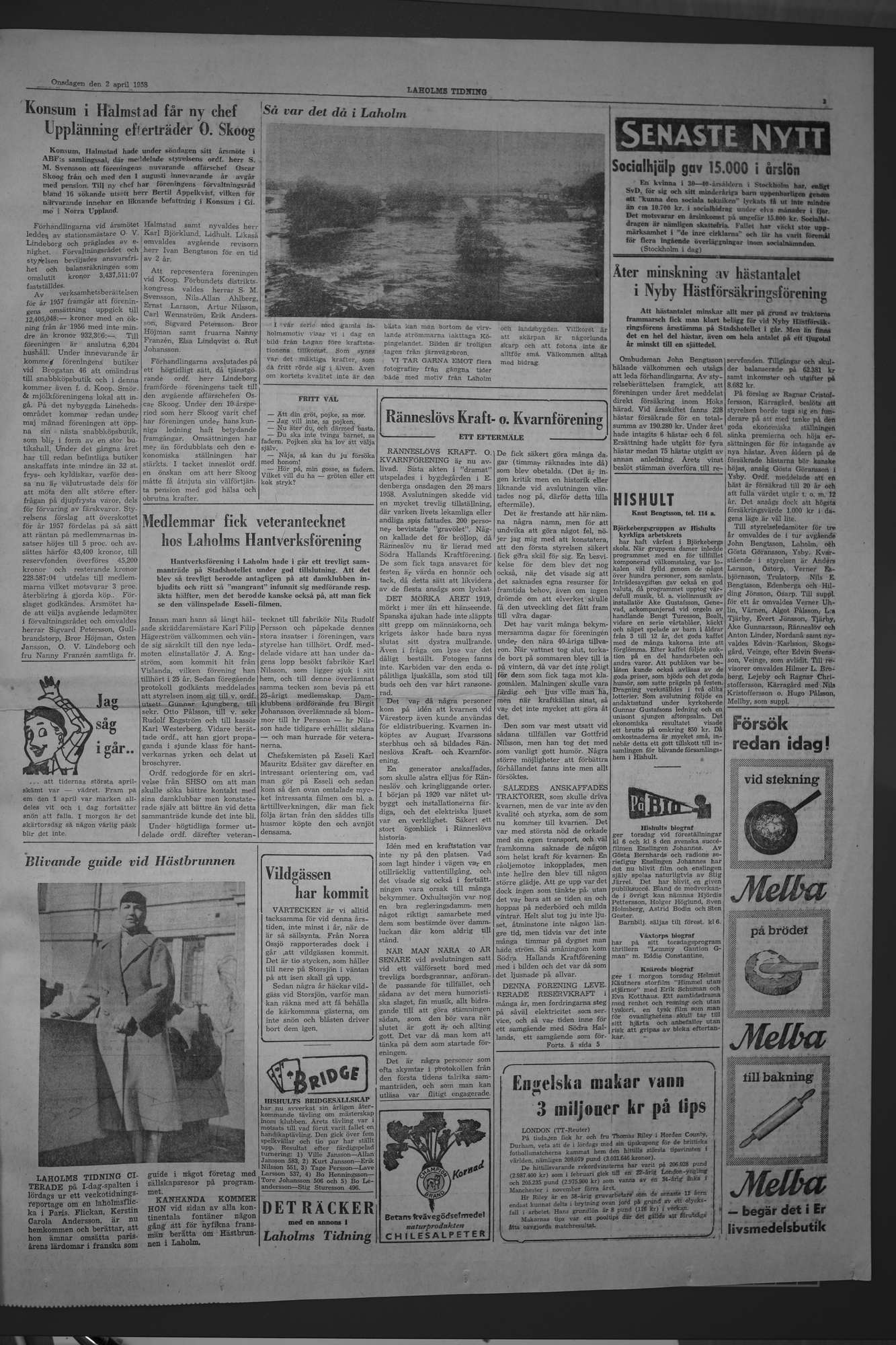 Laholms Tidning Onsdag 2 april 1958, sida 3