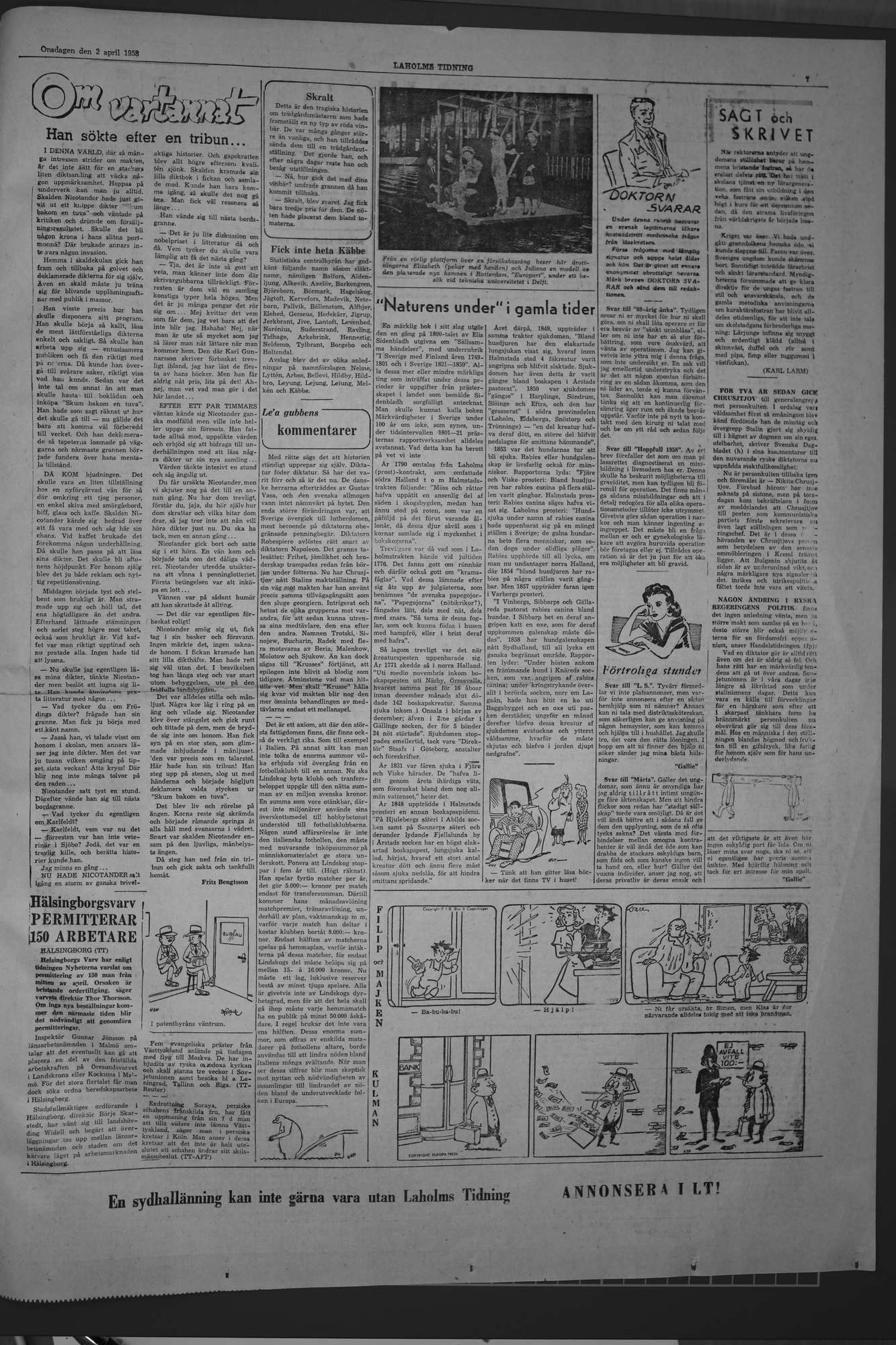 Laholms Tidning Onsdag 2 april 1958, sida 7