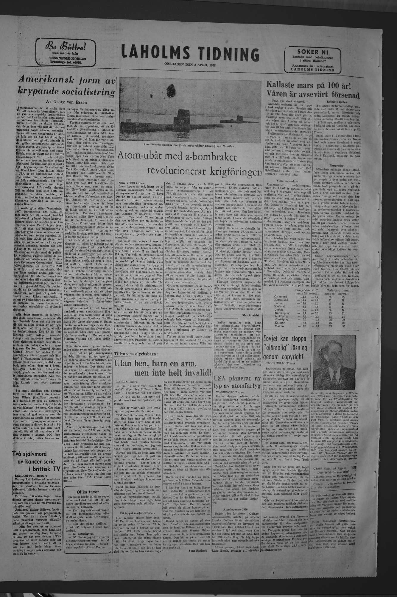 Laholms Tidning Onsdag 2 april 1958, sida 8