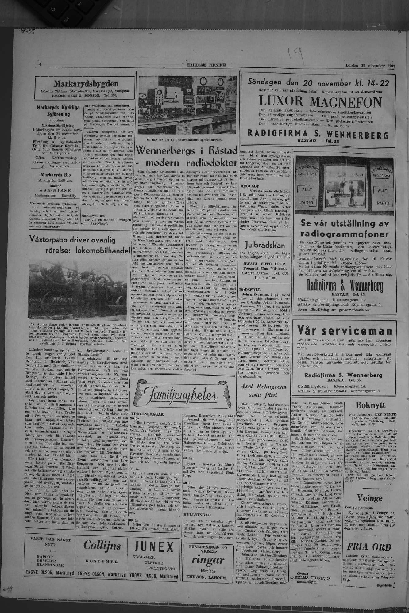 Laholms Tidning Lördag 19 november 1949, sida 4