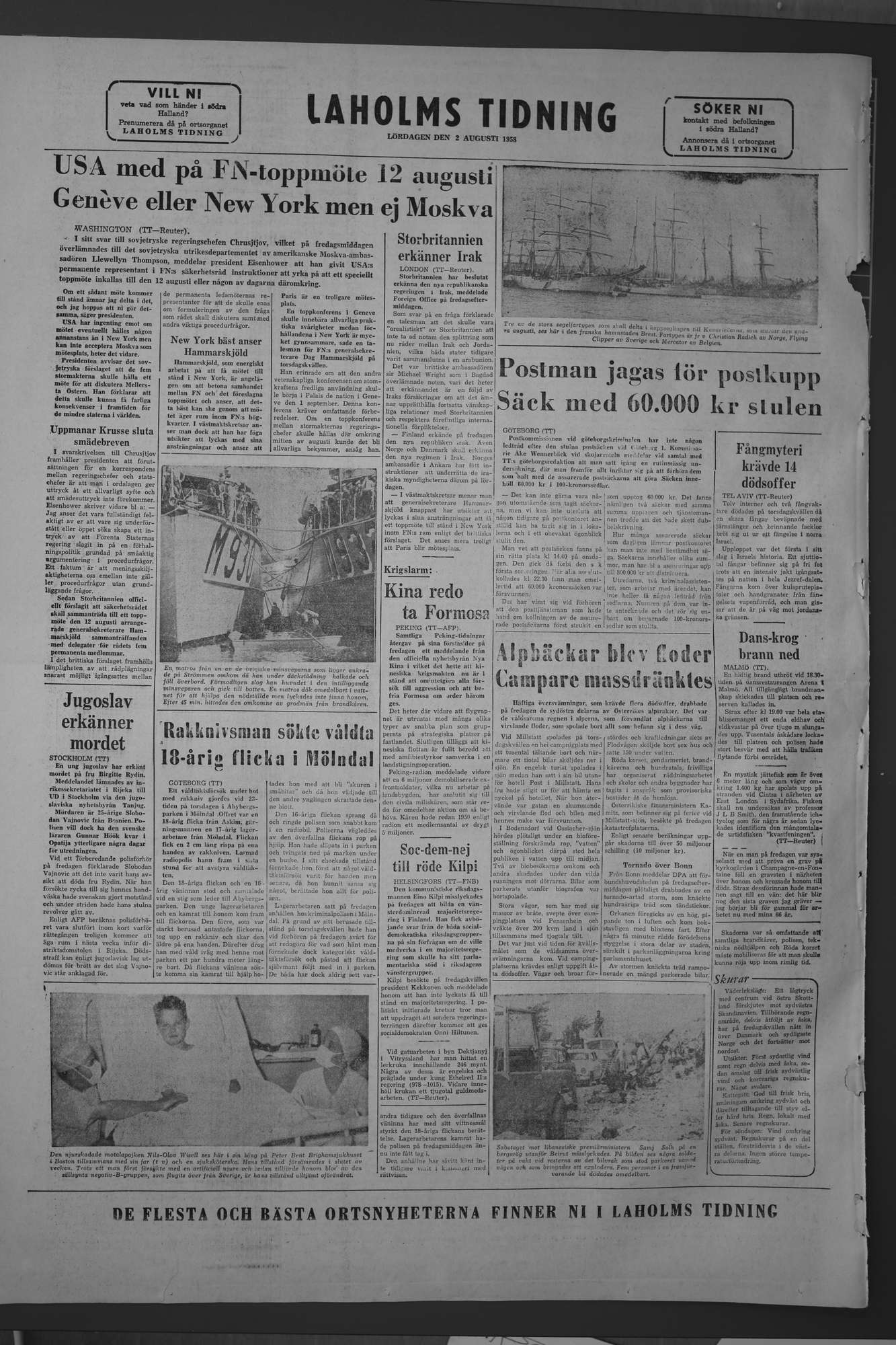 Laholms Tidning Lördag 2 augusti 1958, sida 8